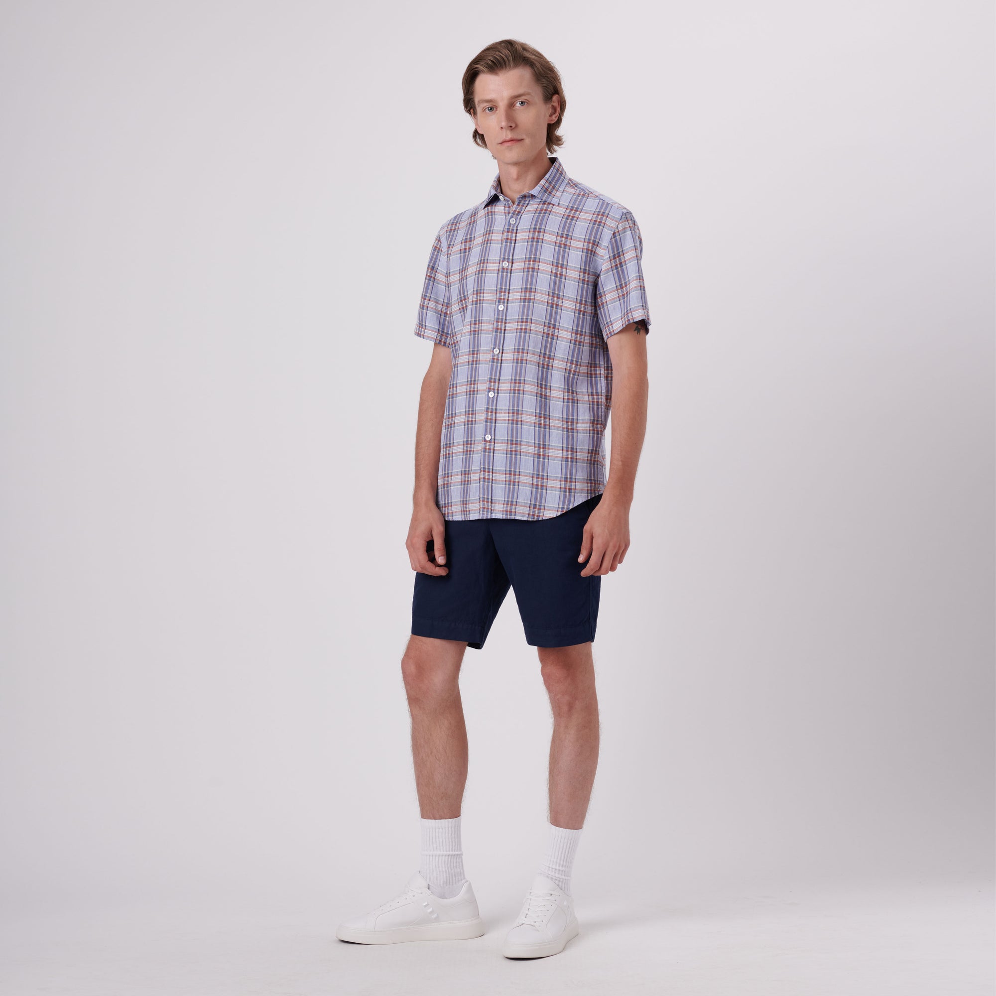Orson Plaid Check Short Sleeve Linen Shirt