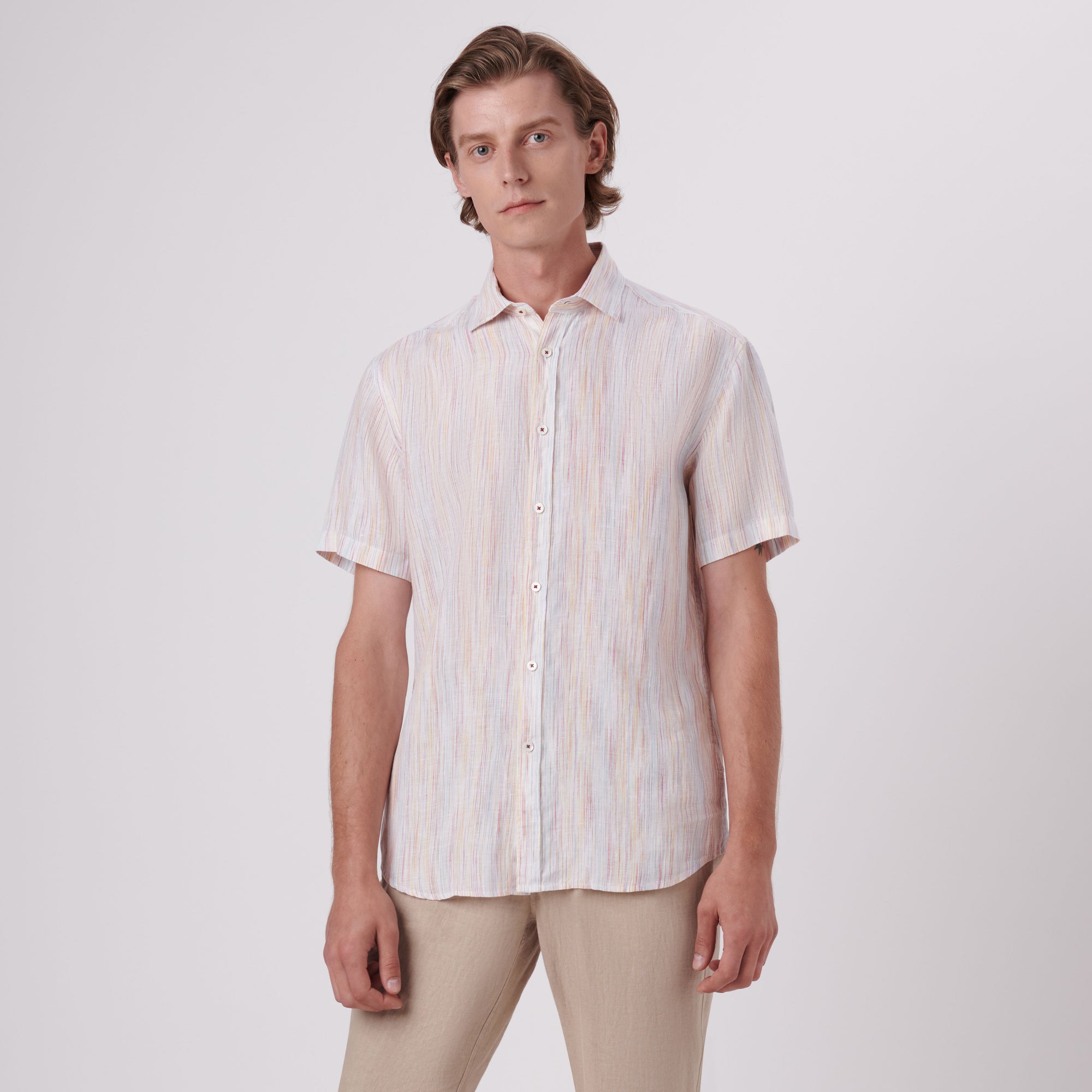 Orson Chalk Stripe Short Sleeve Linen Shirt