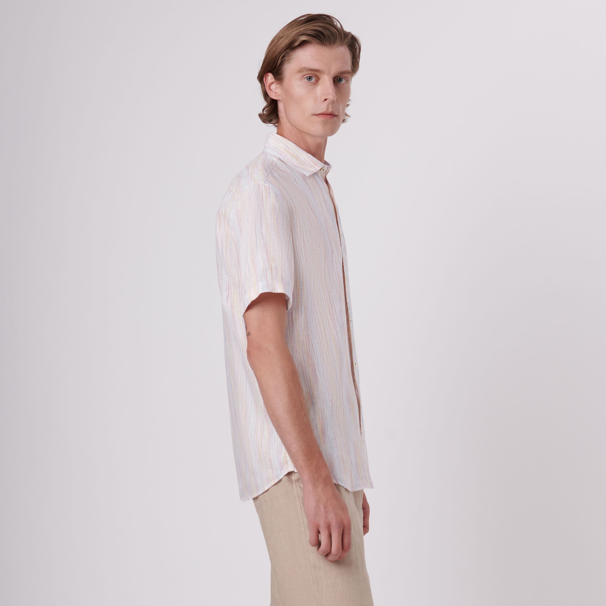Orson Chalk Stripe Short Sleeve Linen Shirt