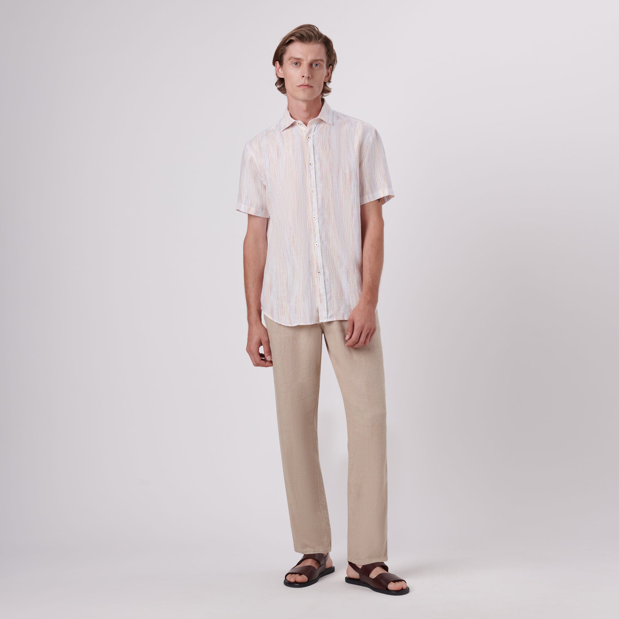Orson Chalk Stripe Short Sleeve Linen Shirt
