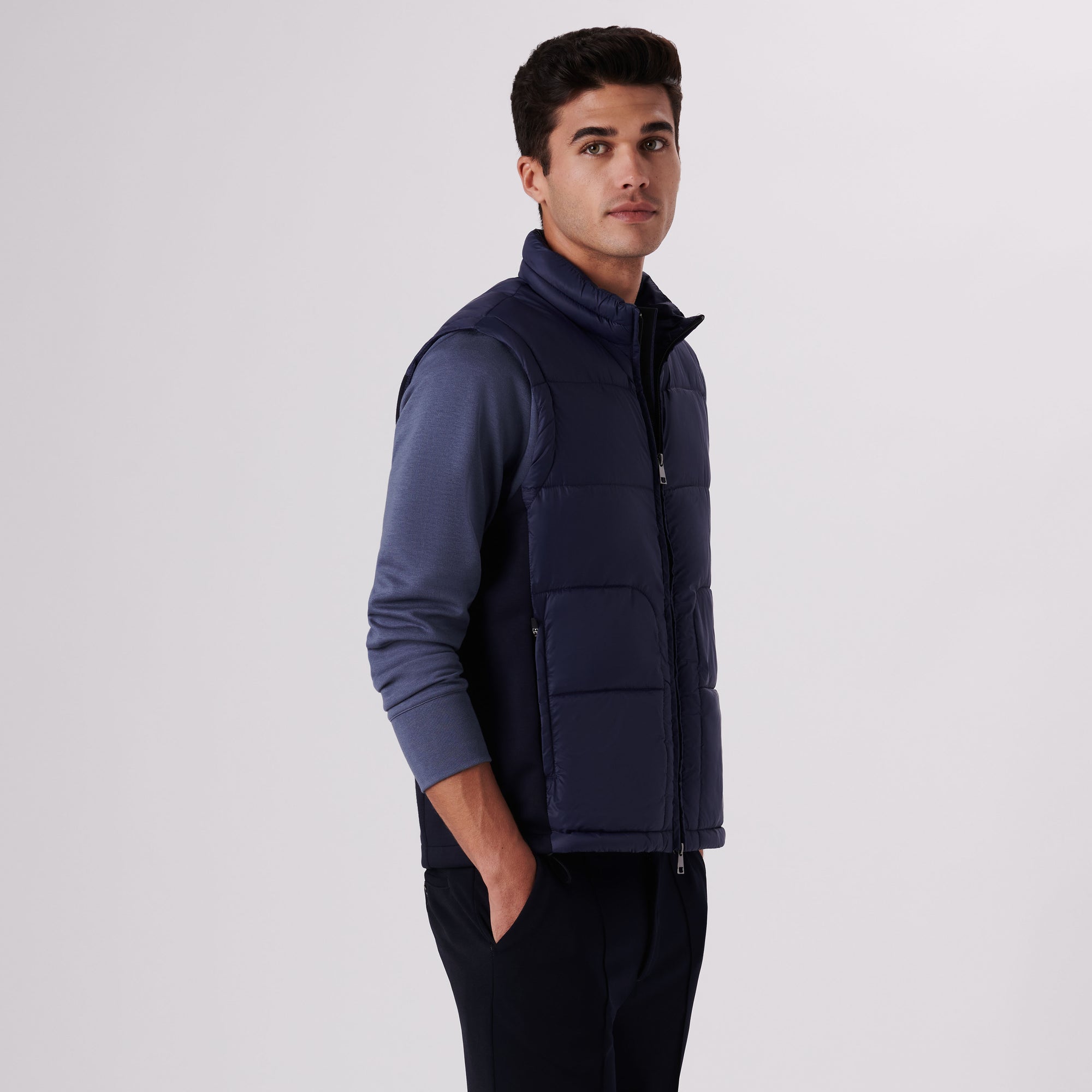 Quilted Vest With Knit Back