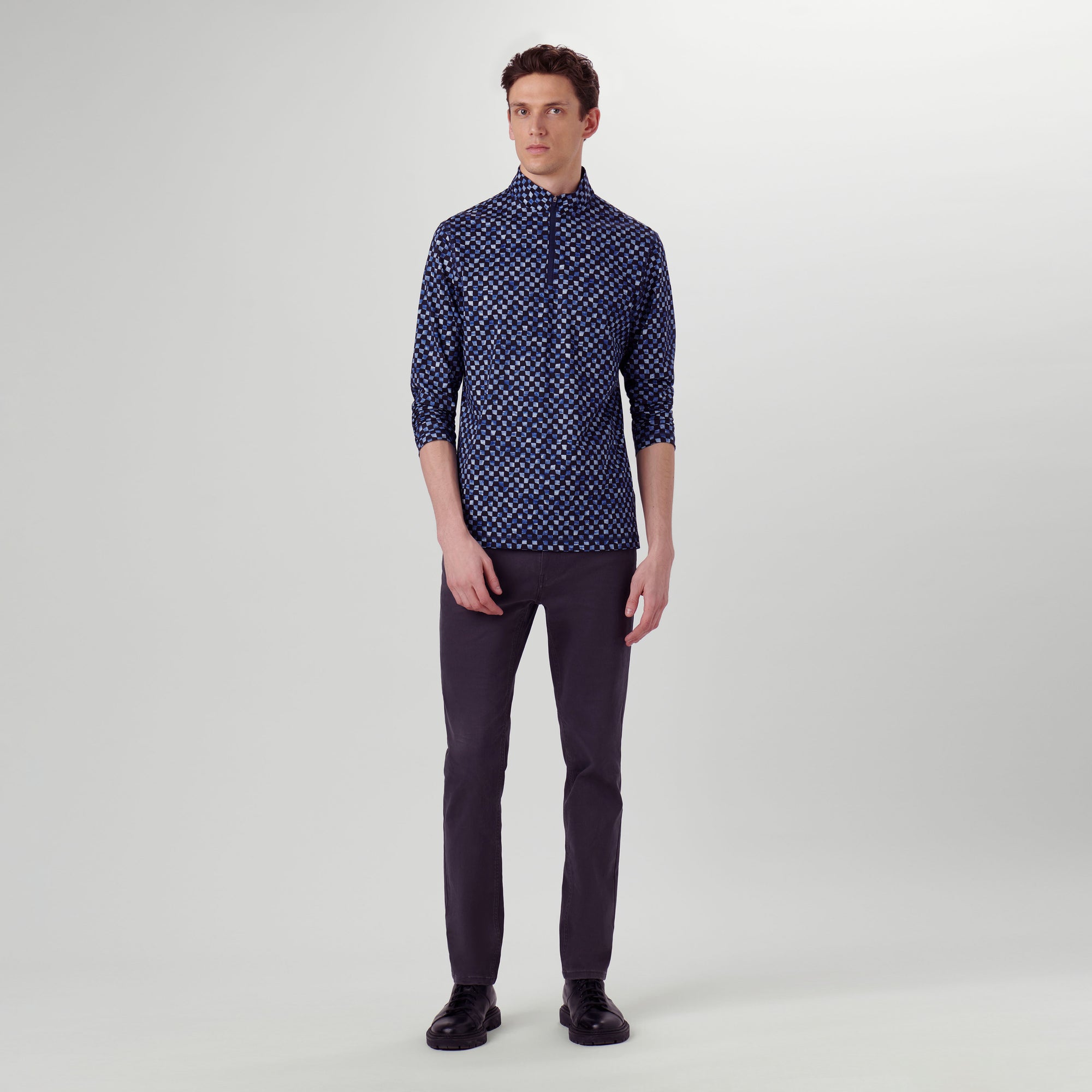 Anthony Checker Print OoohCotton Quarter Zip Pullover