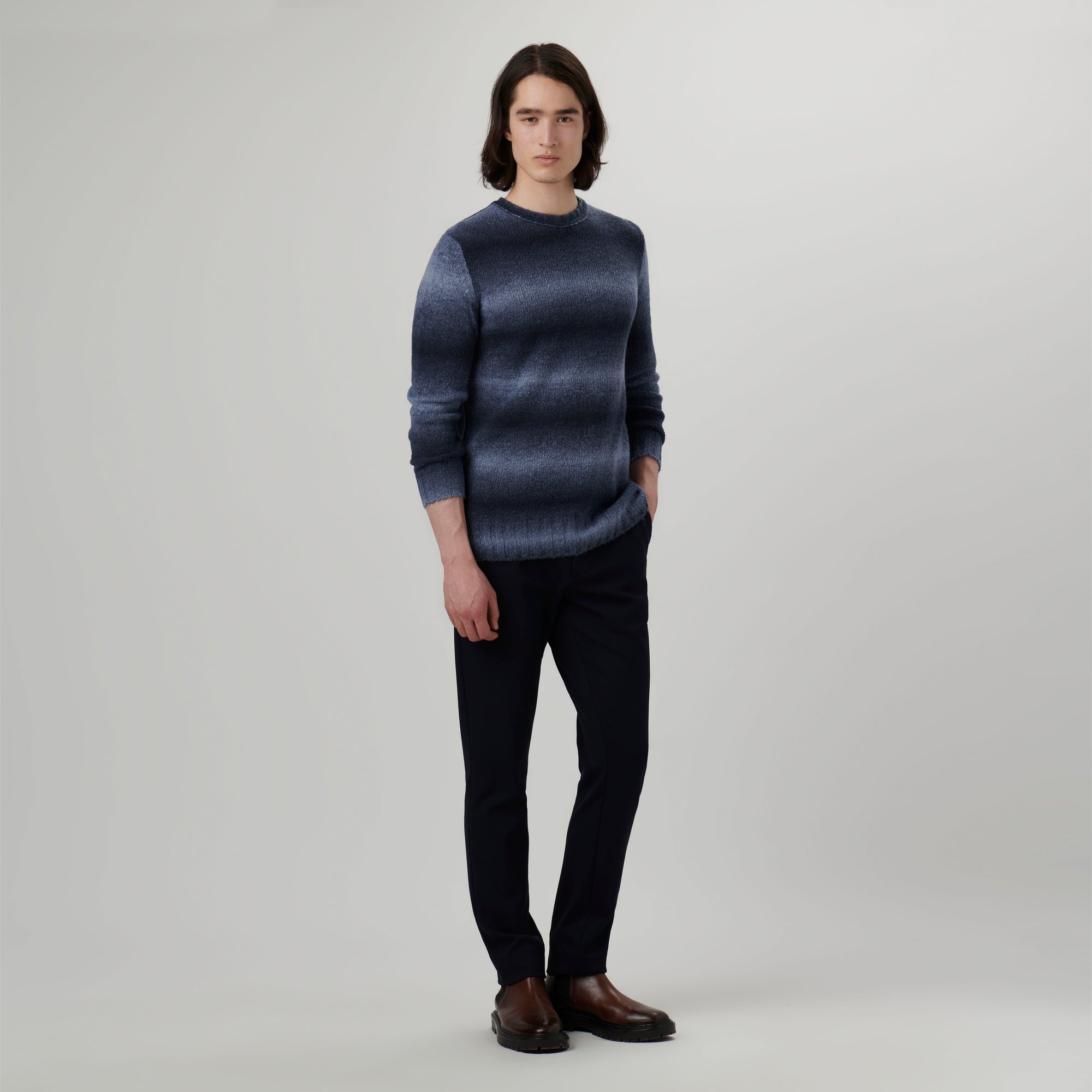 Gradient Striped Crew Neck Sweater