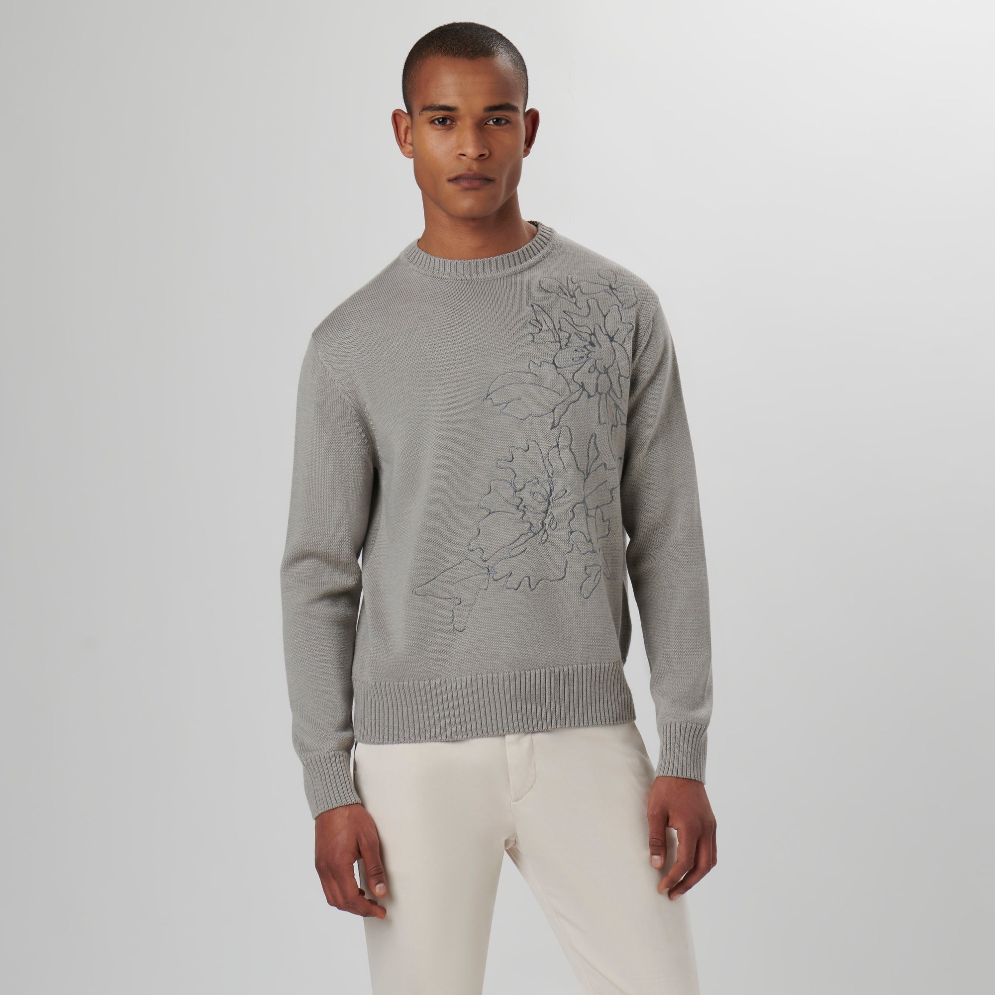 Floral Embroidered Crew Neck Sweater