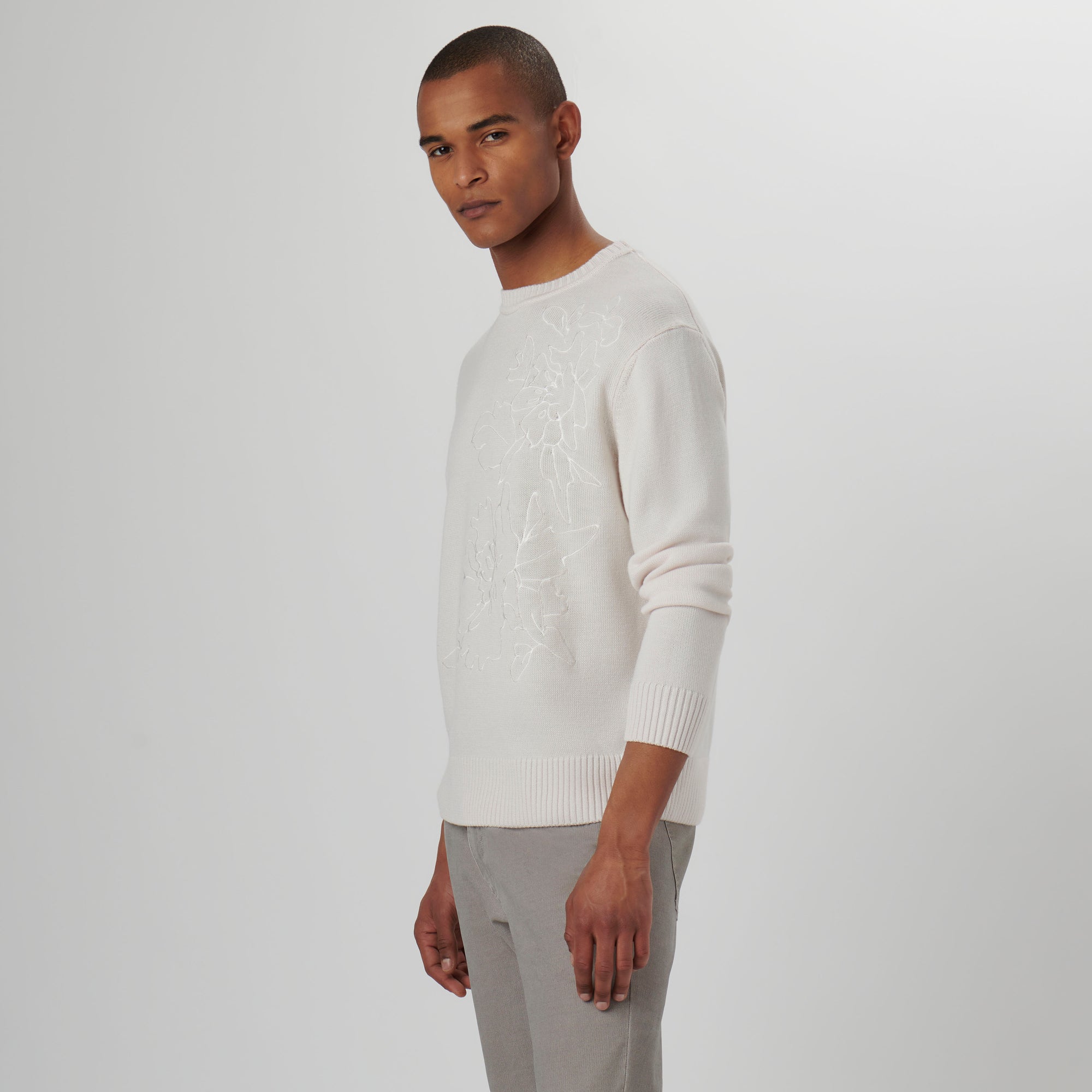 Floral Embroidered Crew Neck Sweater