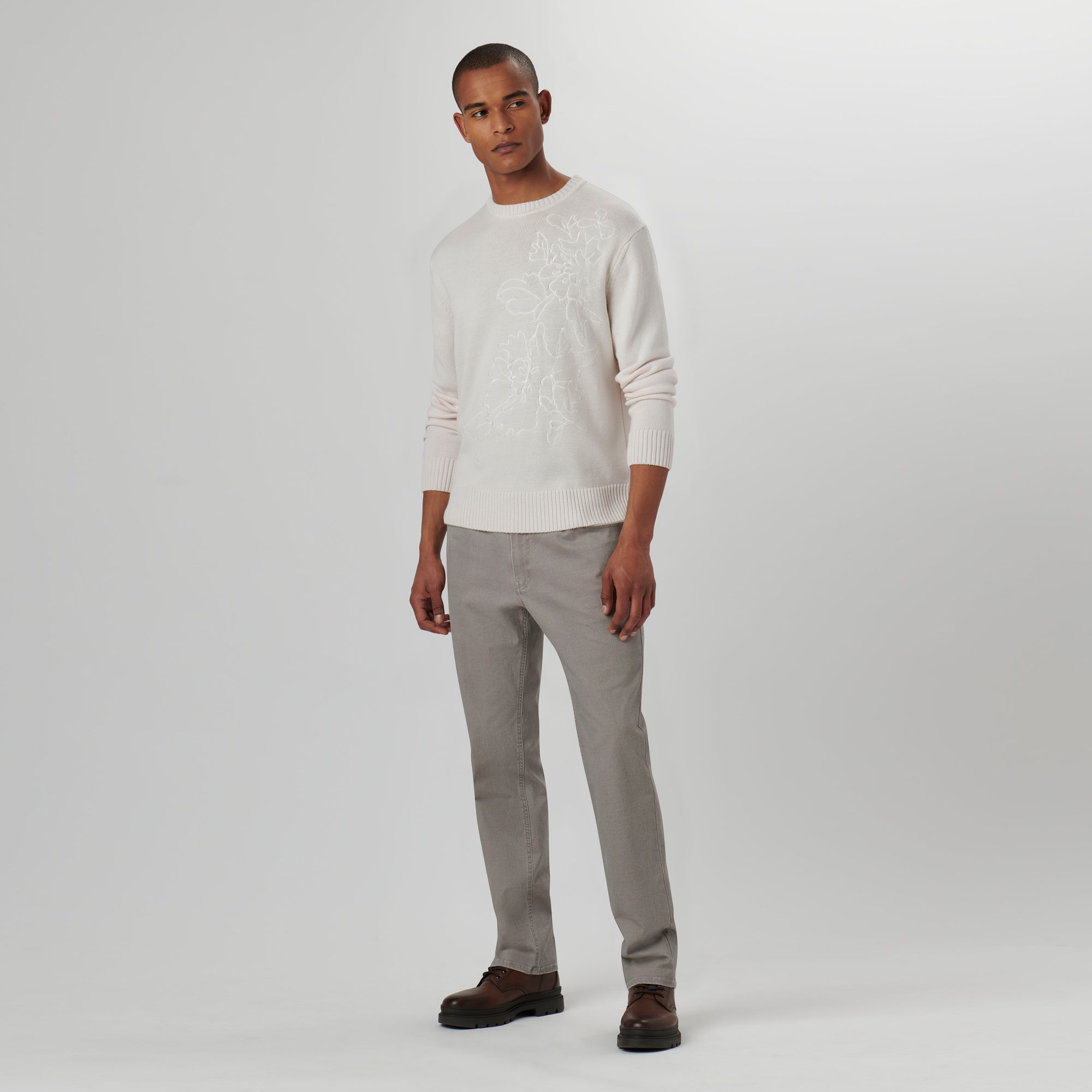 Floral Embroidered Crew Neck Sweater