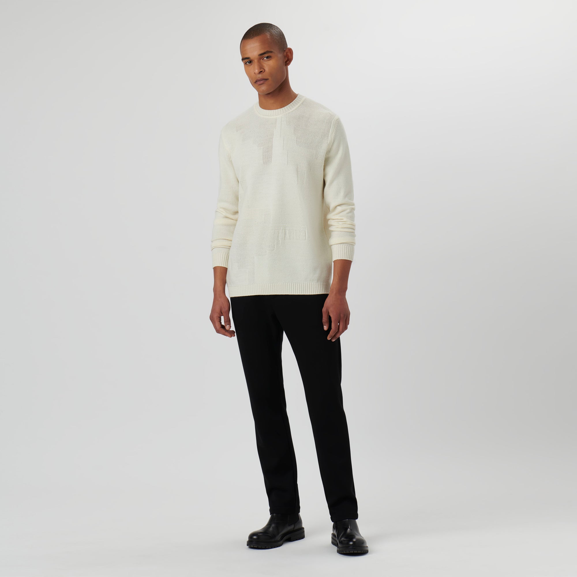 Solid Jacquard Crew Neck Sweater