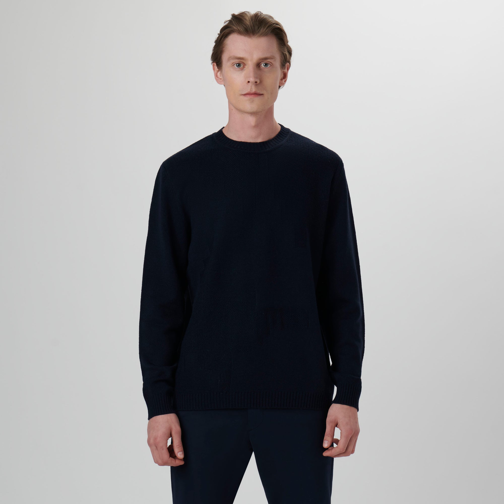 Solid Jacquard Crew Neck Sweater