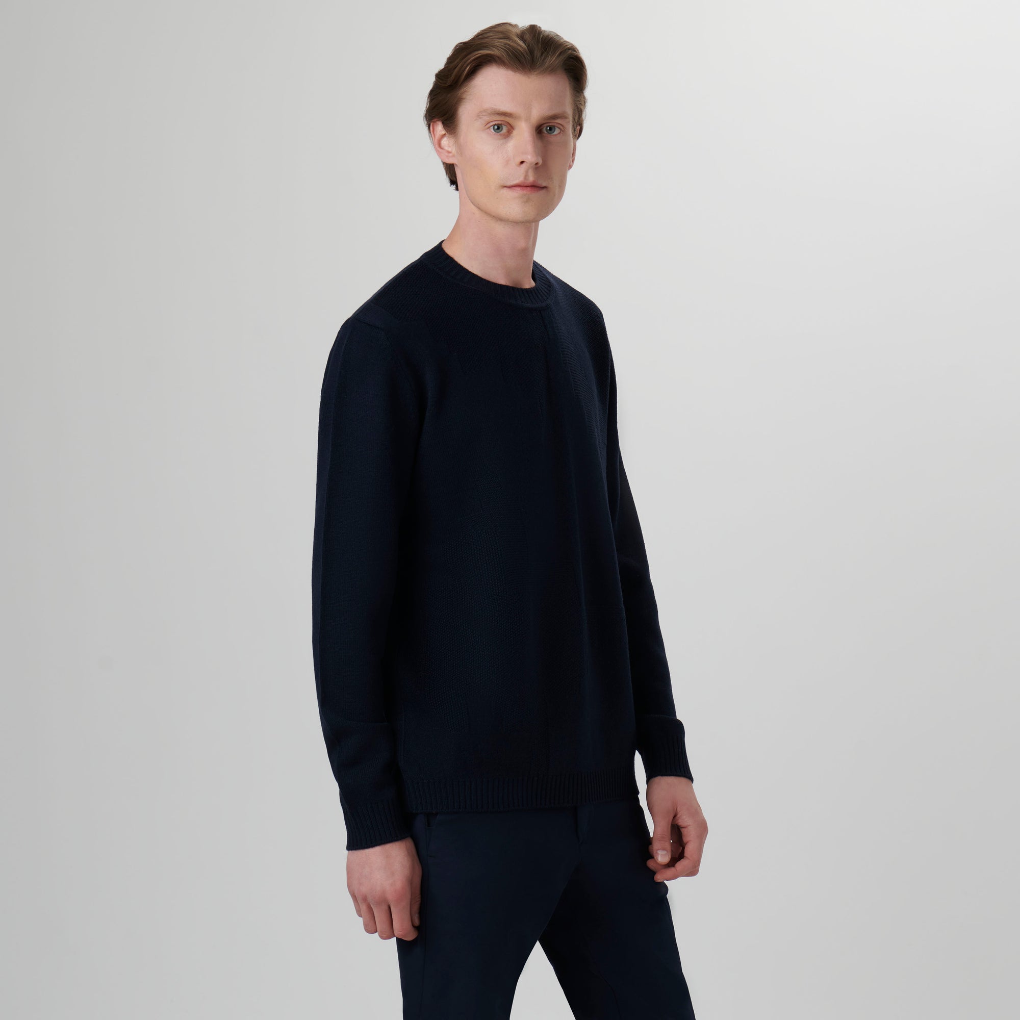 Solid Jacquard Crew Neck Sweater