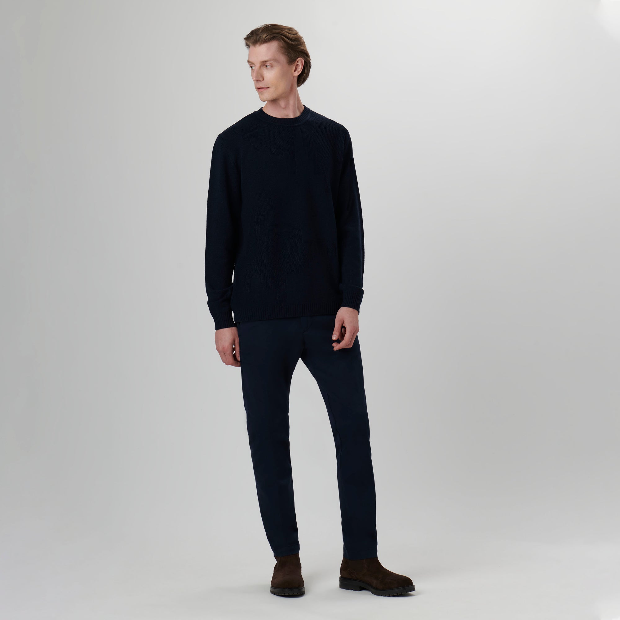 Solid Jacquard Crew Neck Sweater