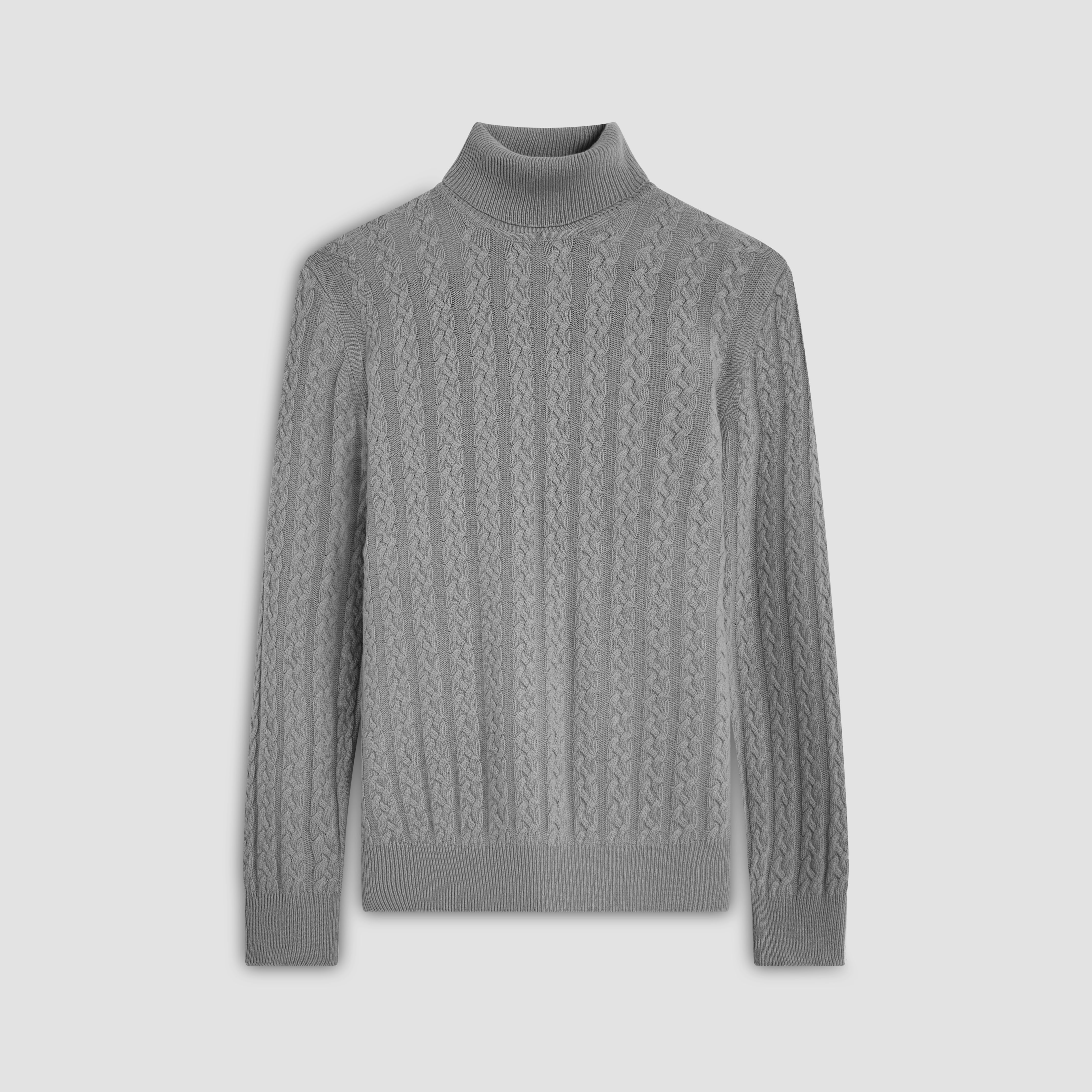 Solid Cable Turtleneck Sweater in Cement – BUGATCHI