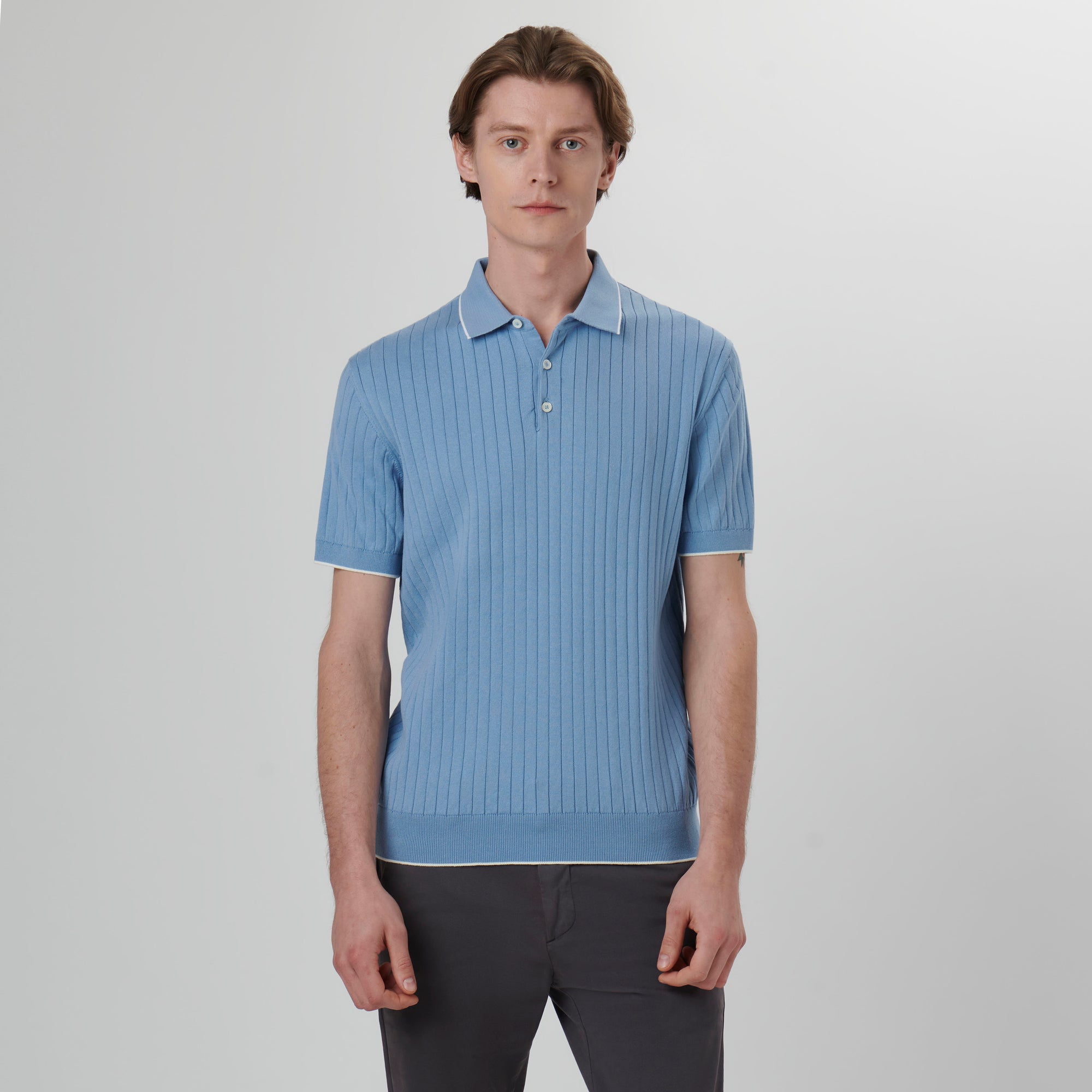 Stripe Stitch Three Button Polo Sweater