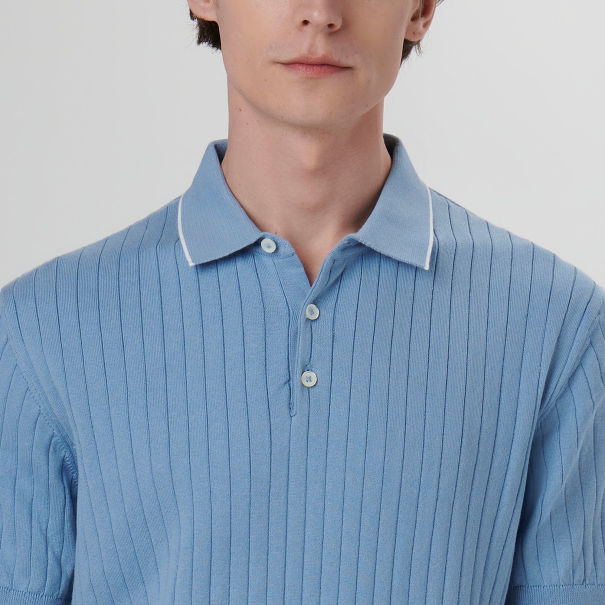 Stripe Stitch Three Button Polo Sweater