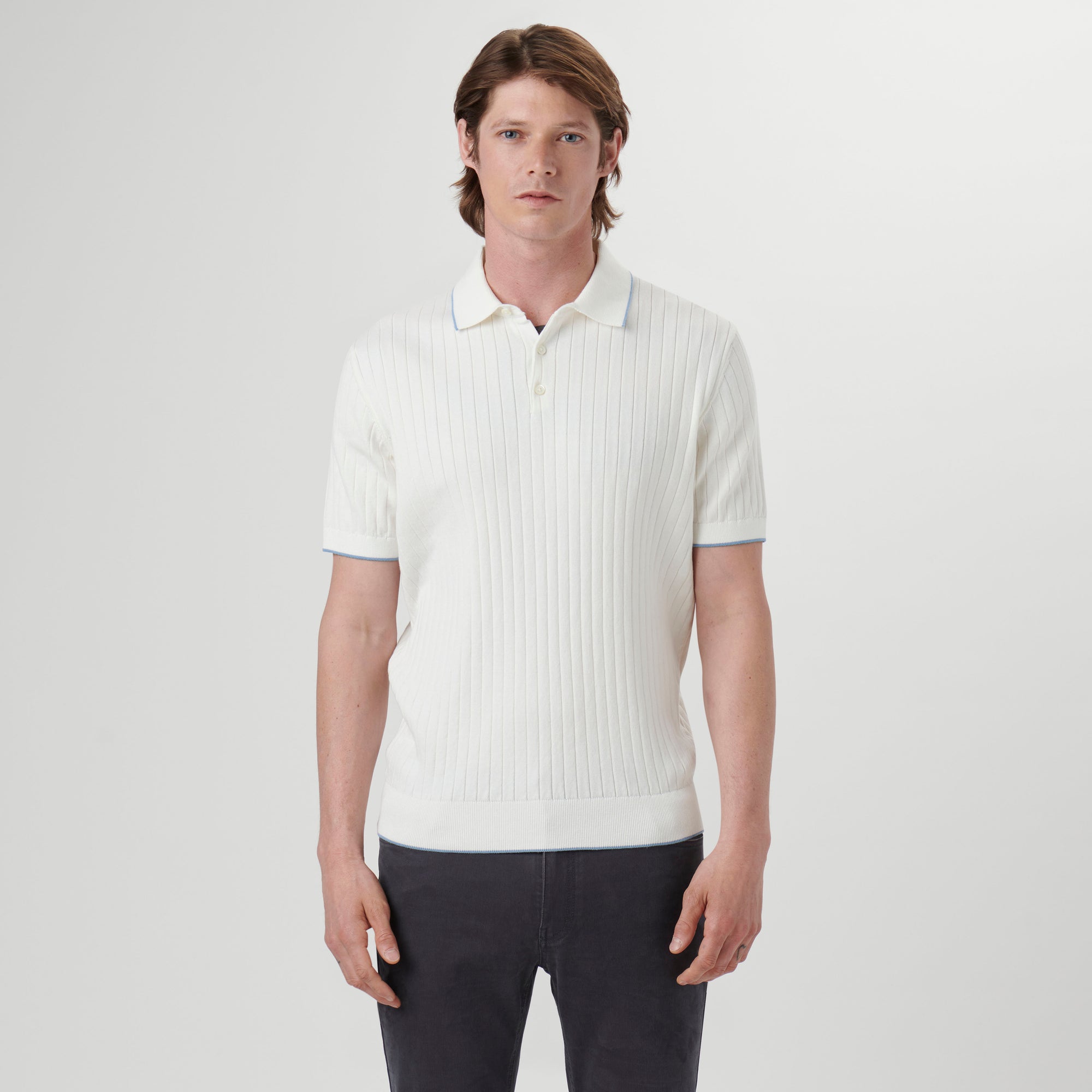 Stripe Stitch Three Button Polo Sweater