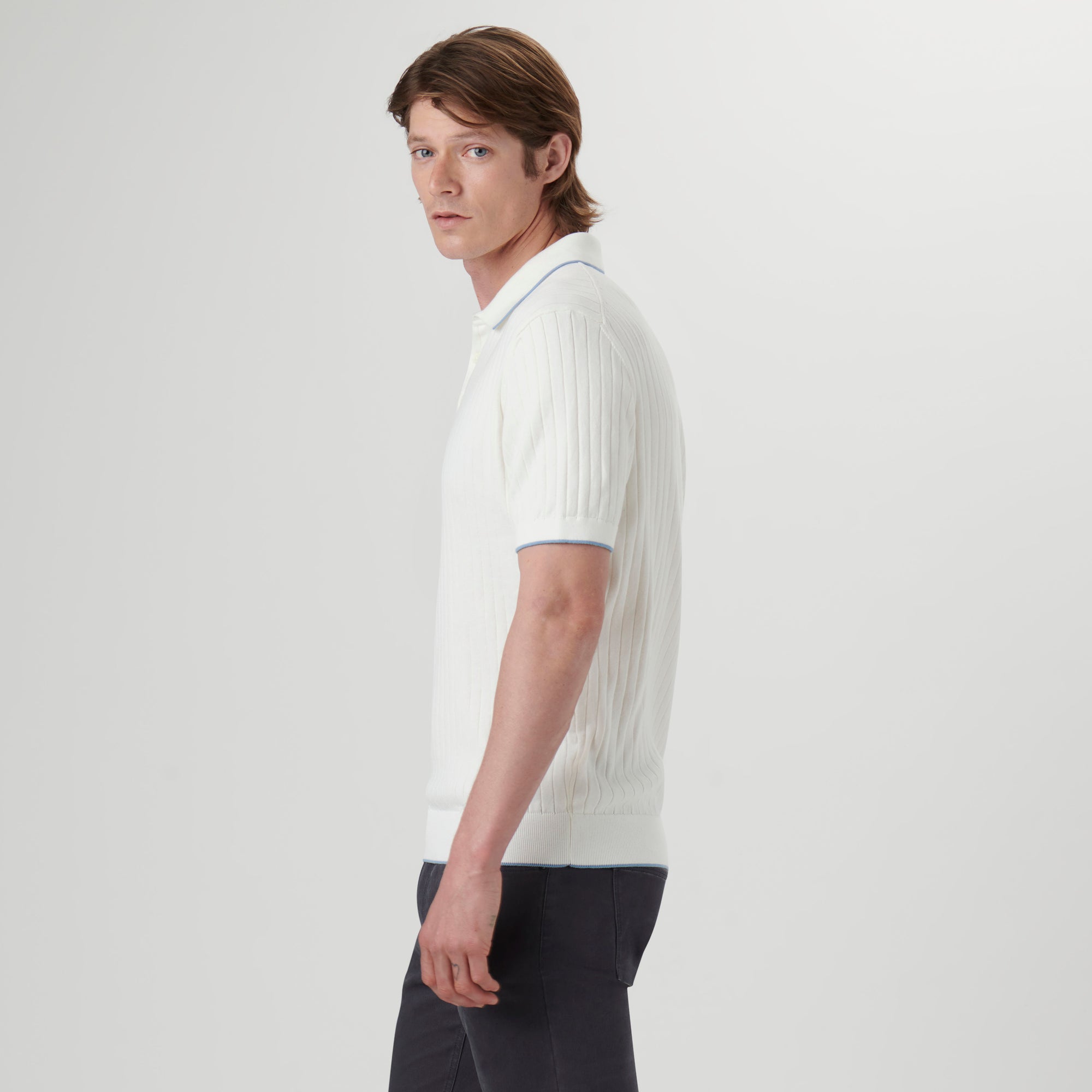 Stripe Stitch Three Button Polo Sweater