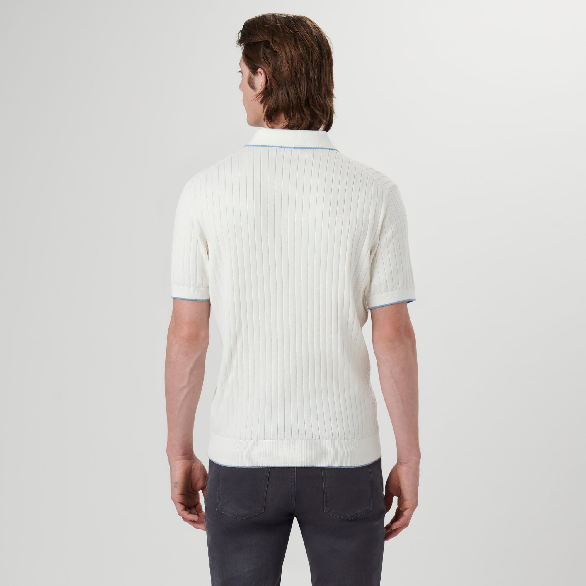 Stripe Stitch Three Button Polo Sweater