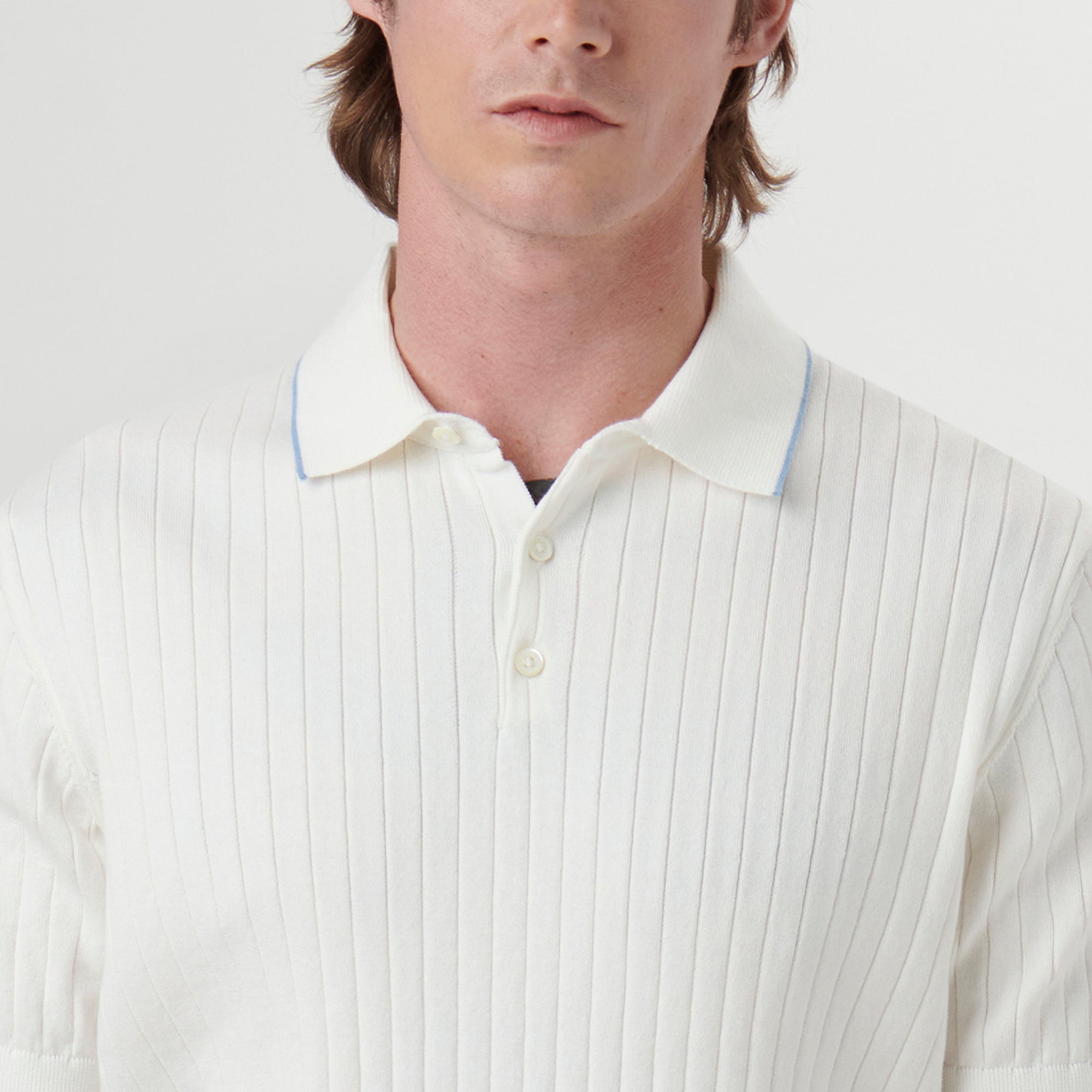 Stripe Stitch Three Button Polo Sweater