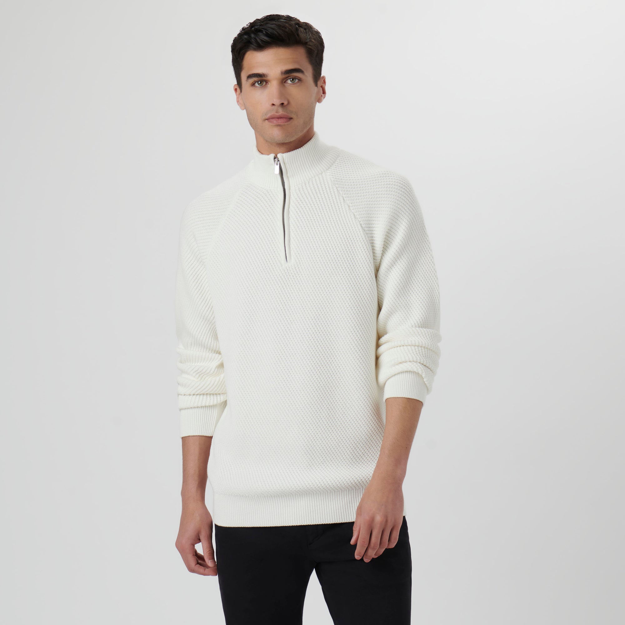 Diagonal Stitch Quarter Zip Sweater