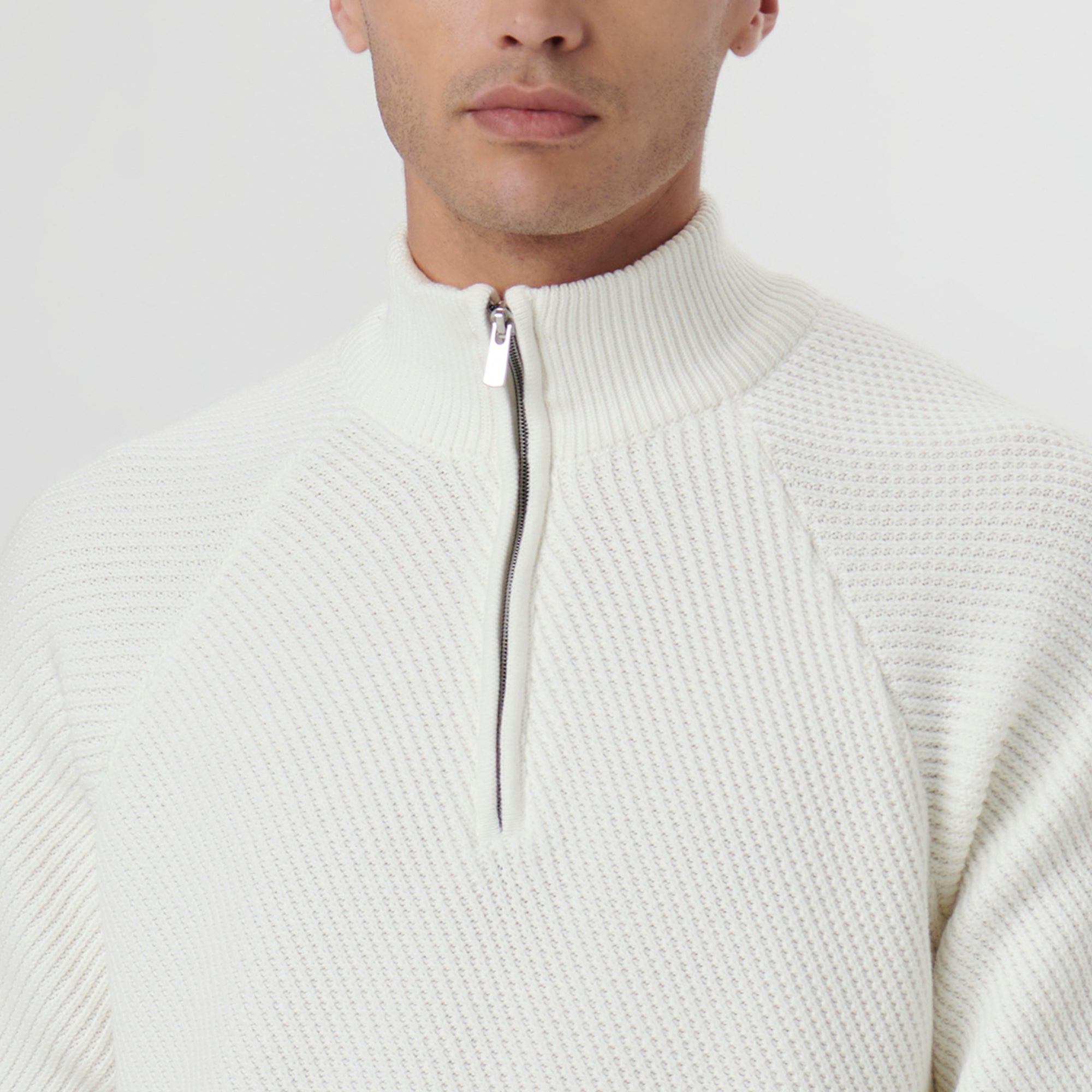 Diagonal Stitch Quarter Zip Sweater