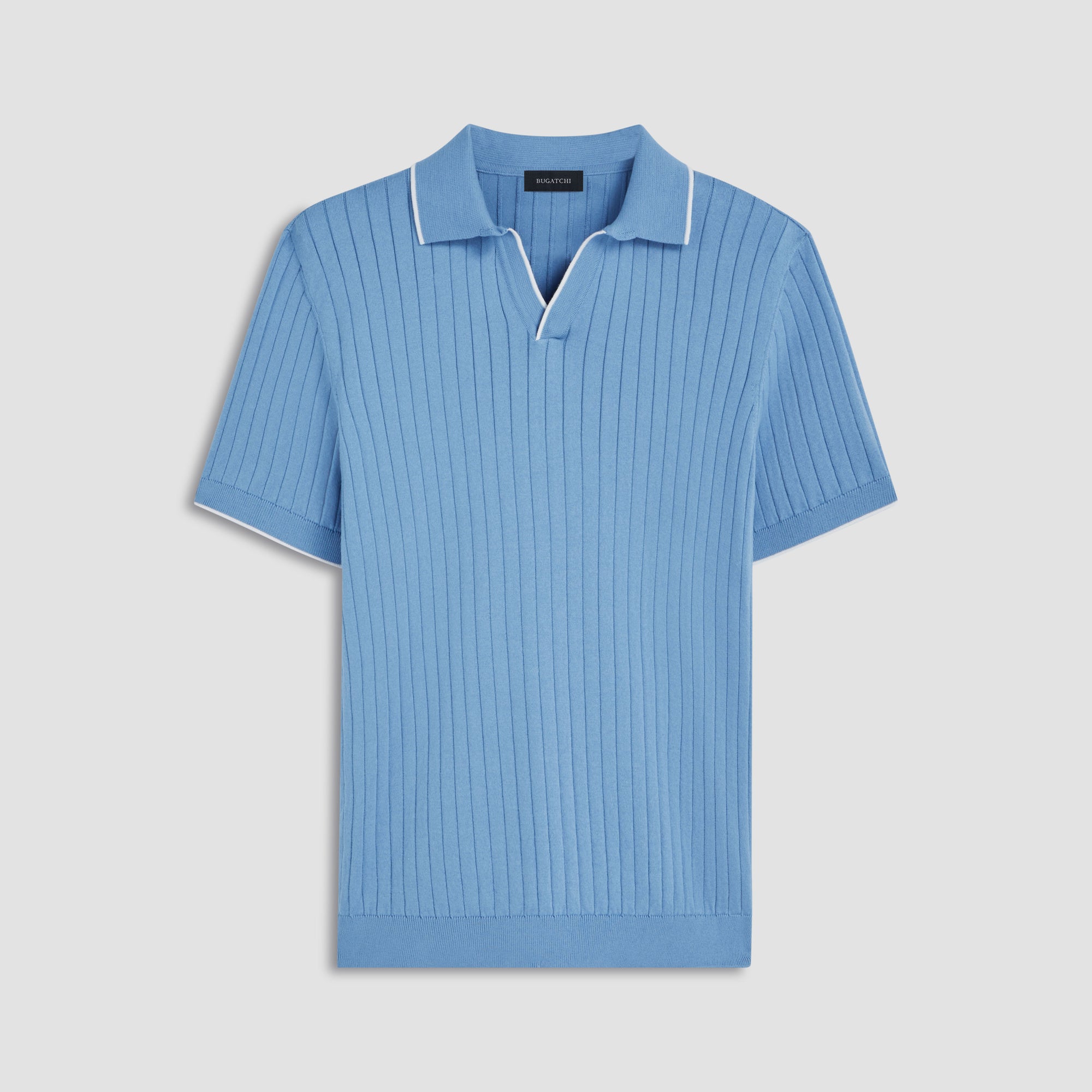 Rib Knit Short Sleeve Johnny Collar Sweater