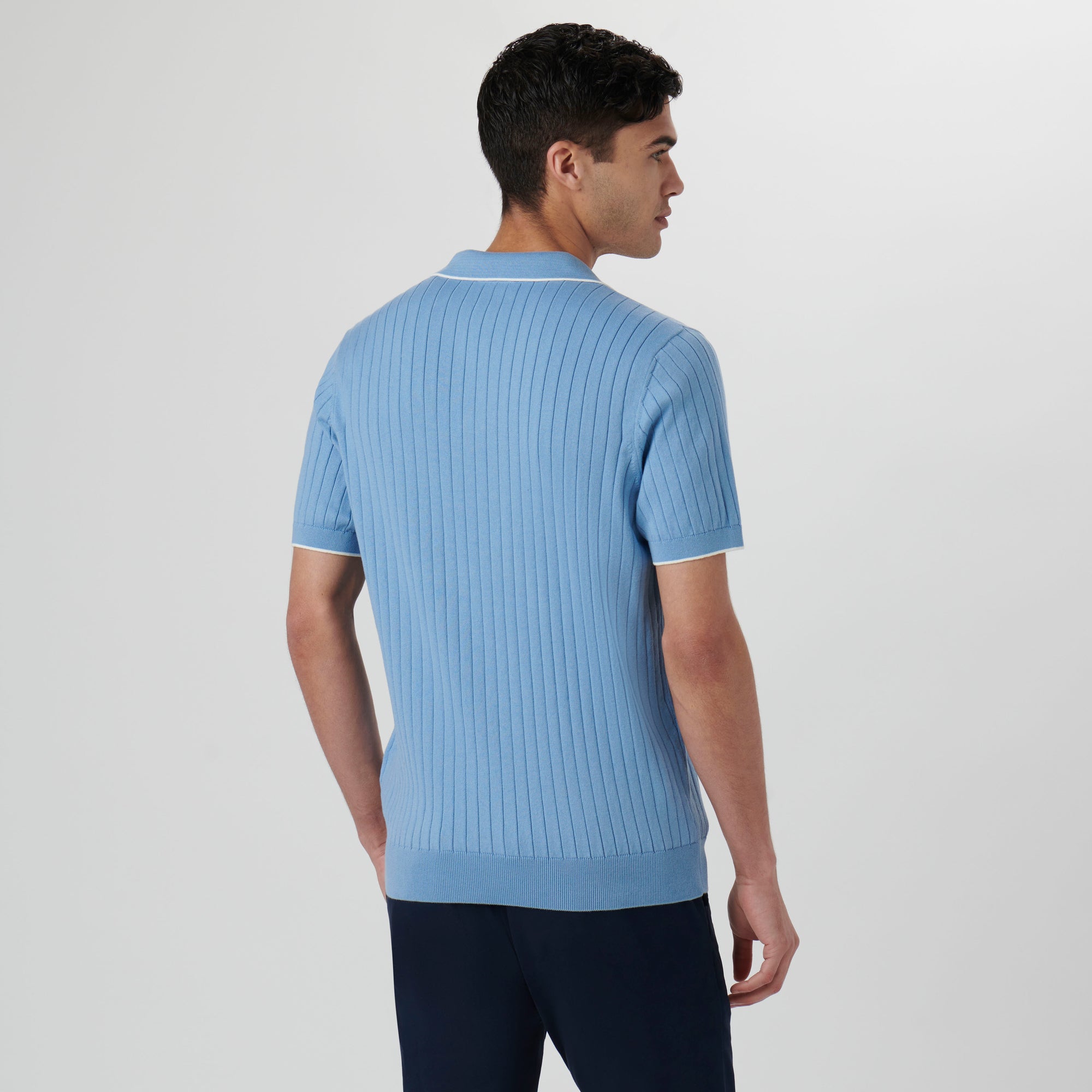 Rib Knit Short Sleeve Johnny Collar Sweater