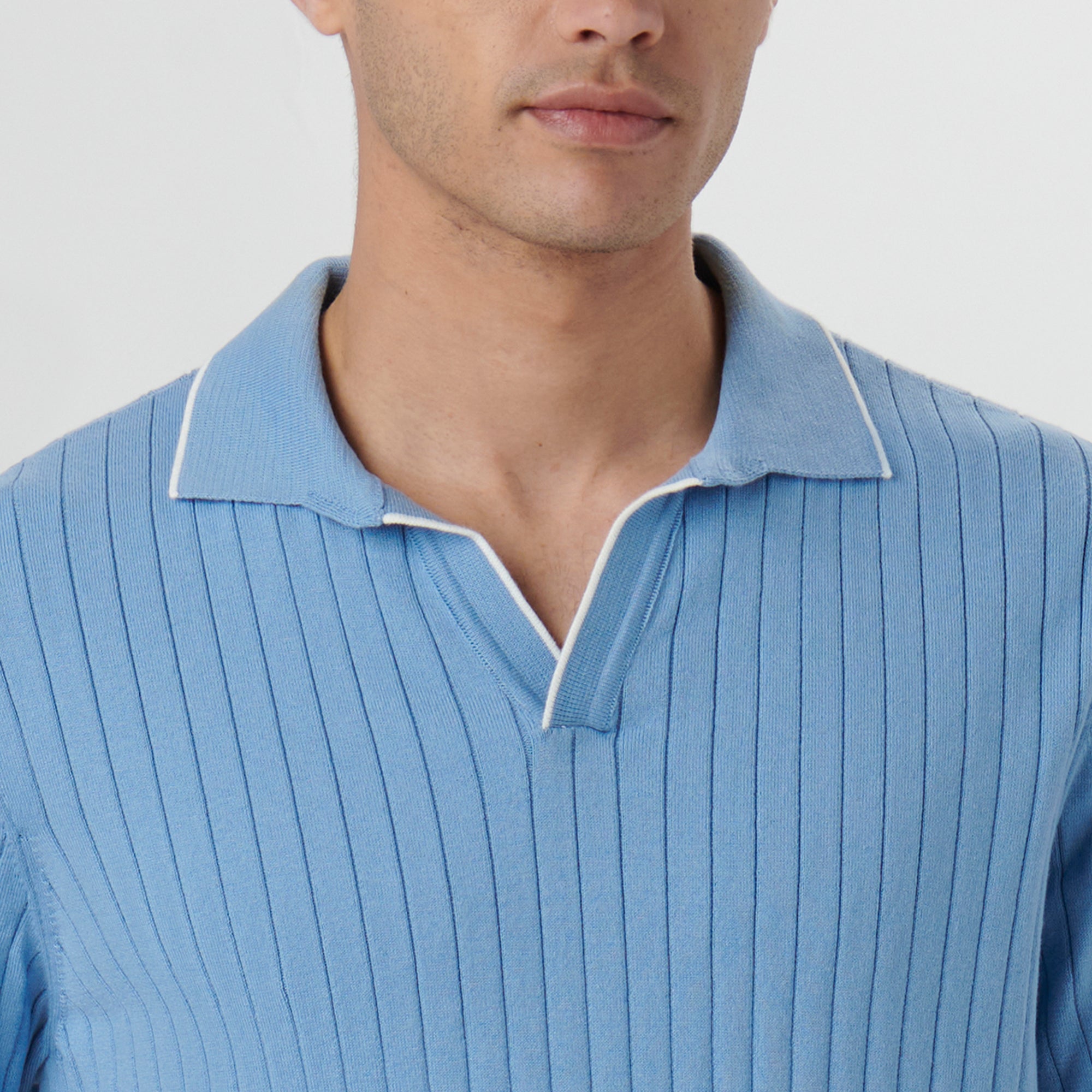 Rib Knit Short Sleeve Johnny Collar Sweater