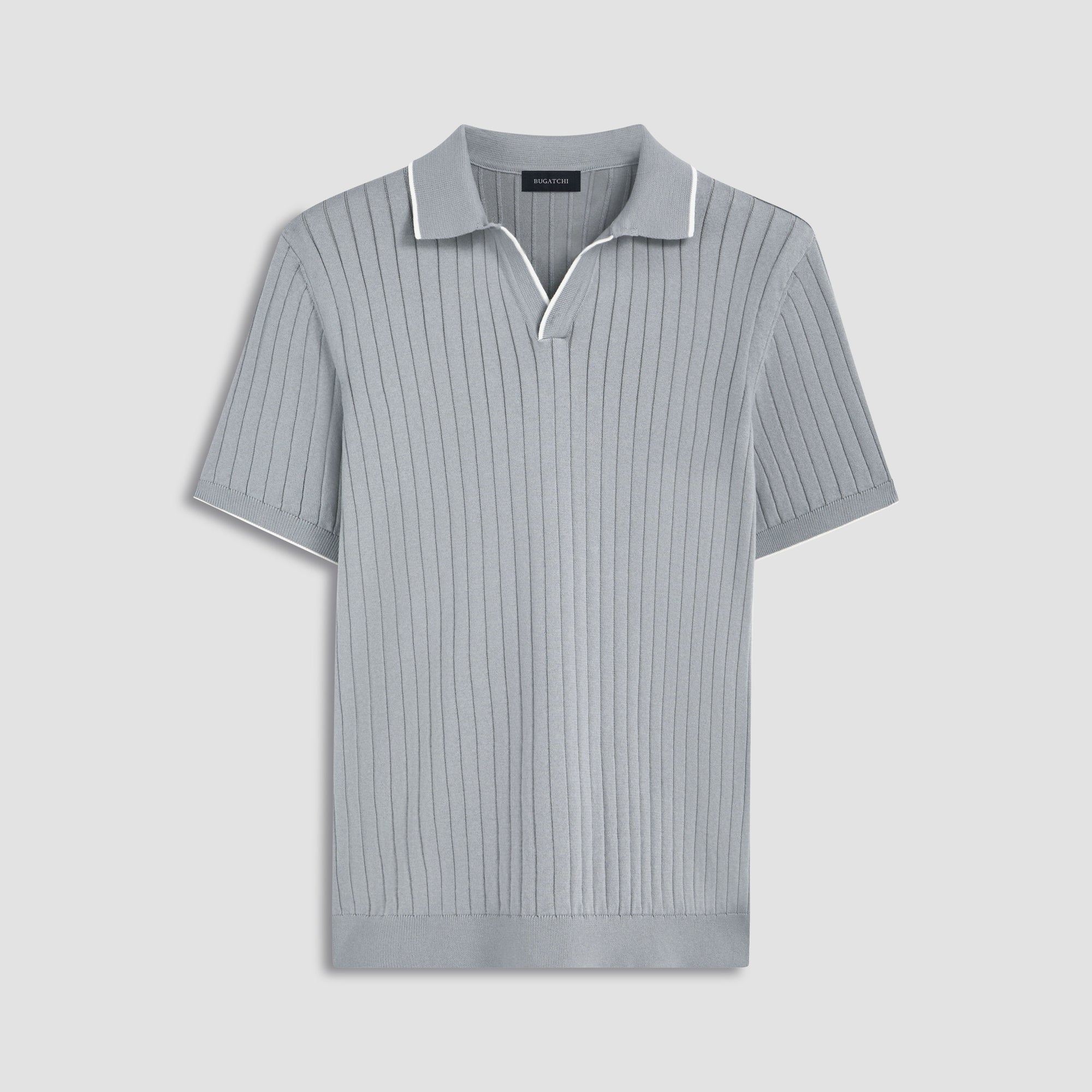 Rib Knit Short Sleeve Johnny Collar Sweater