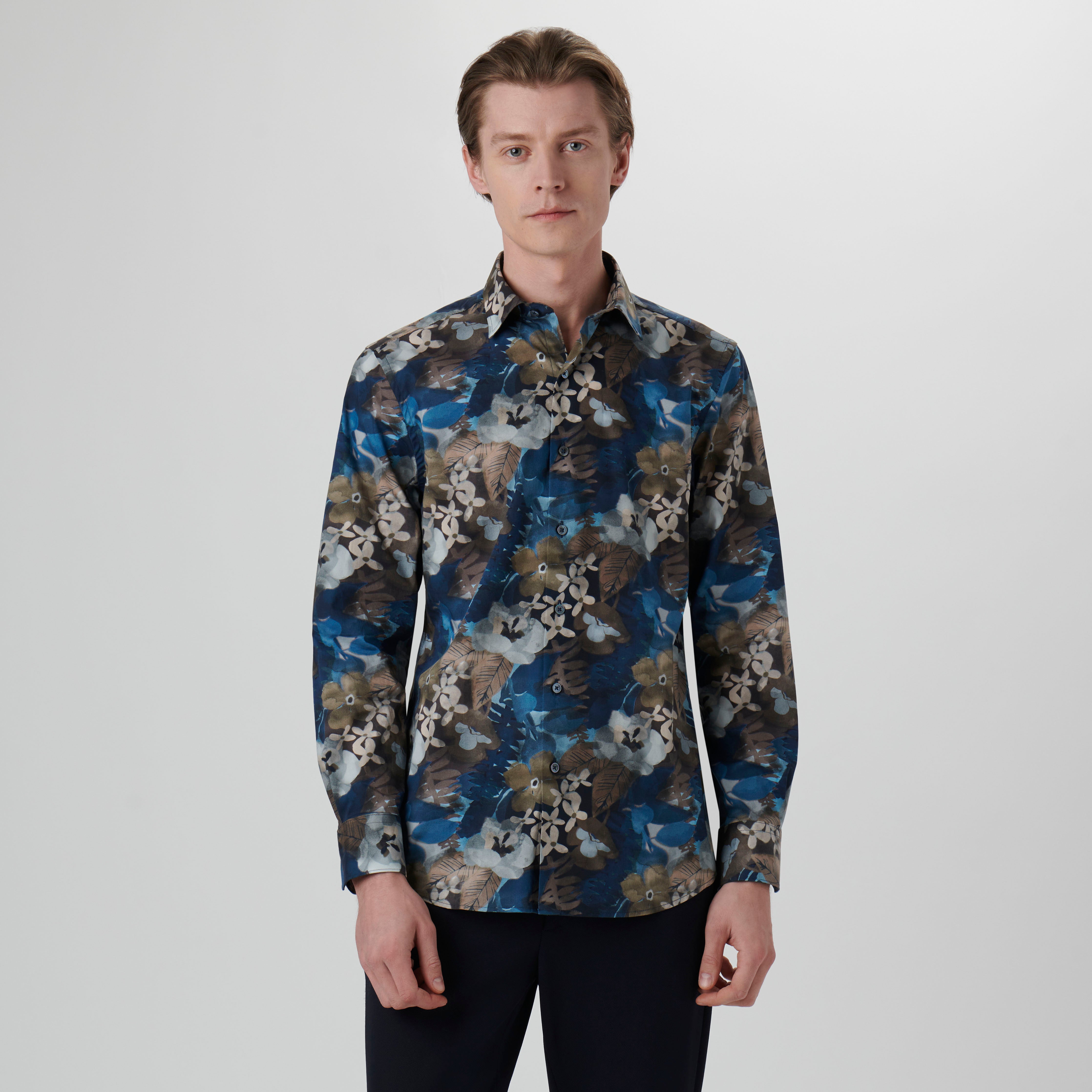 Julian Floral Shirt in Night Blue – BUGATCHI