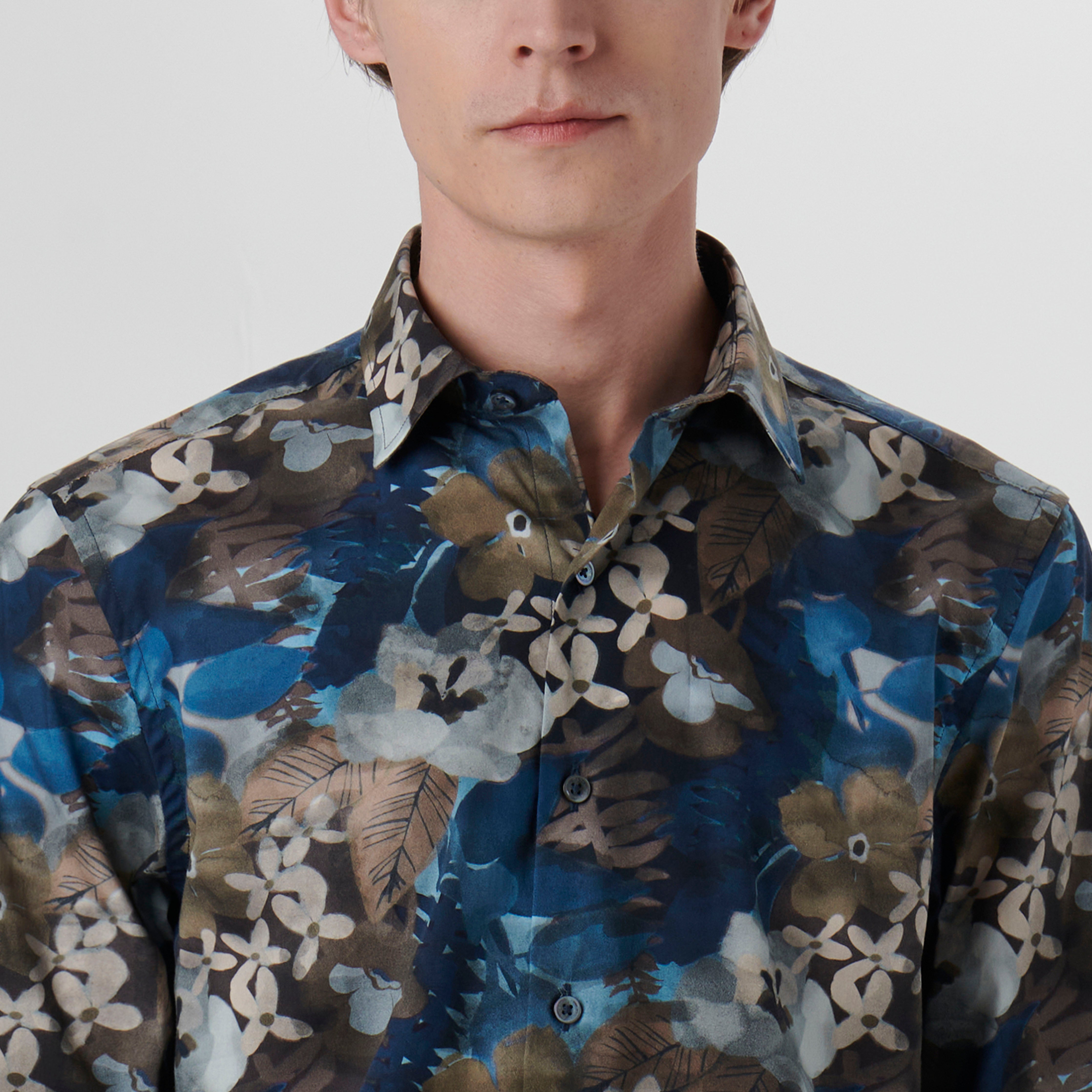 Julian Floral Shirt in Night Blue – BUGATCHI