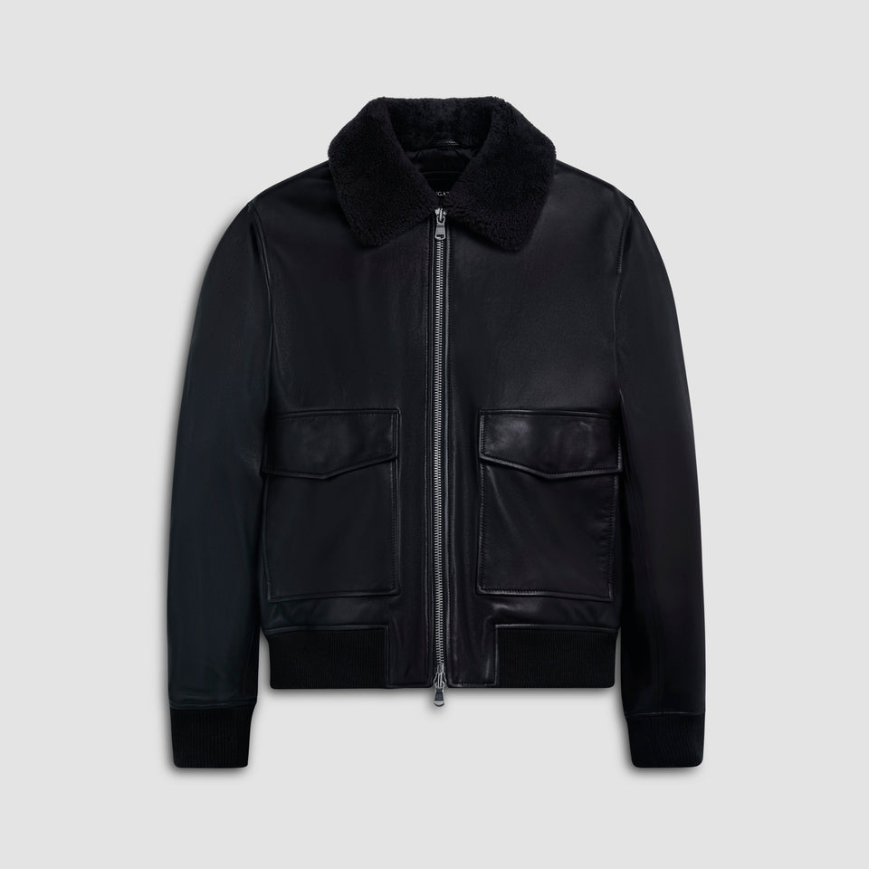 Leather Bomber Jacket with Removable Shearling Collar – BUGATCHI