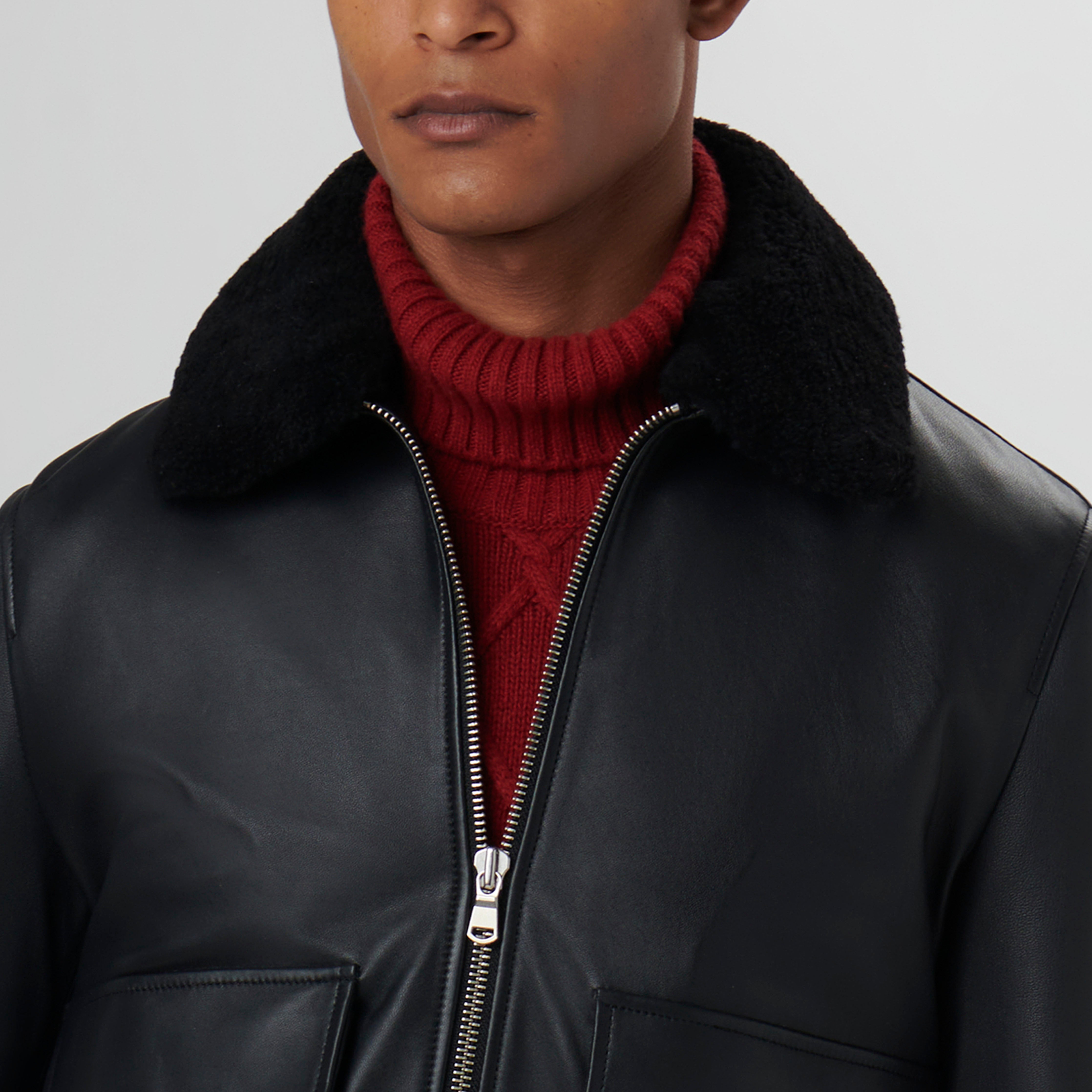 Leather Bomber Jacket with Removable Shearling Collar – BUGATCHI