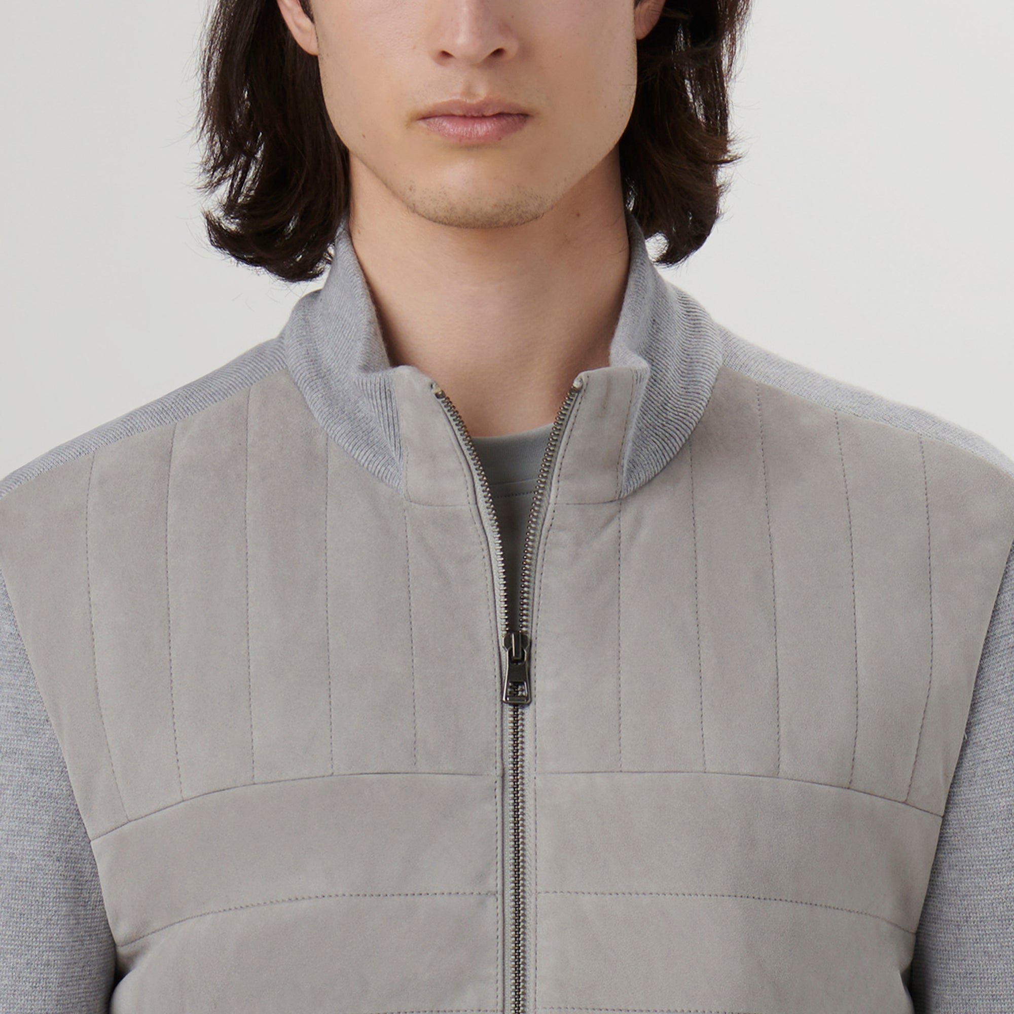 Suede and Wool Sweater Jacket