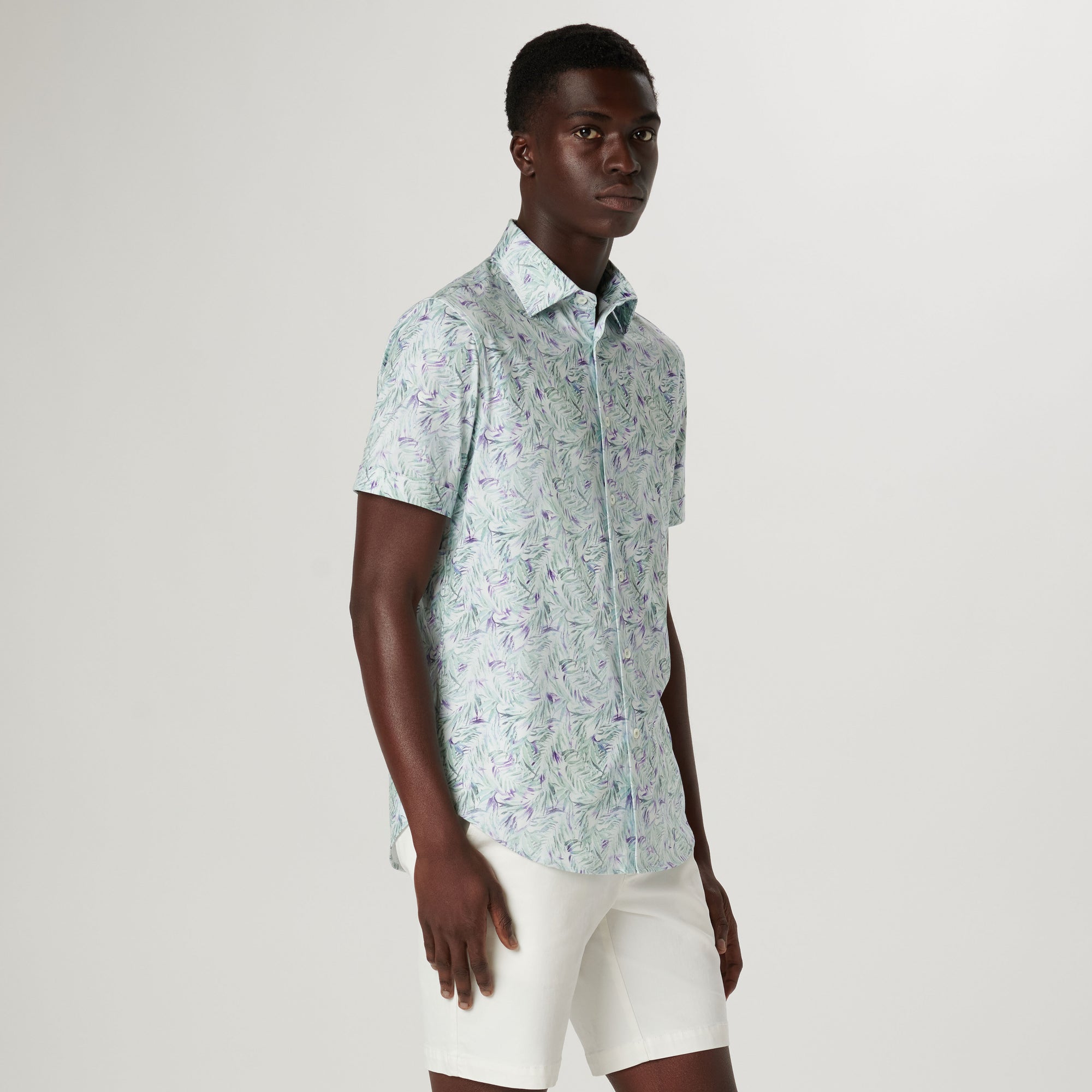 Miles Leaf Print OoohCotton Short Sleeve Shirt