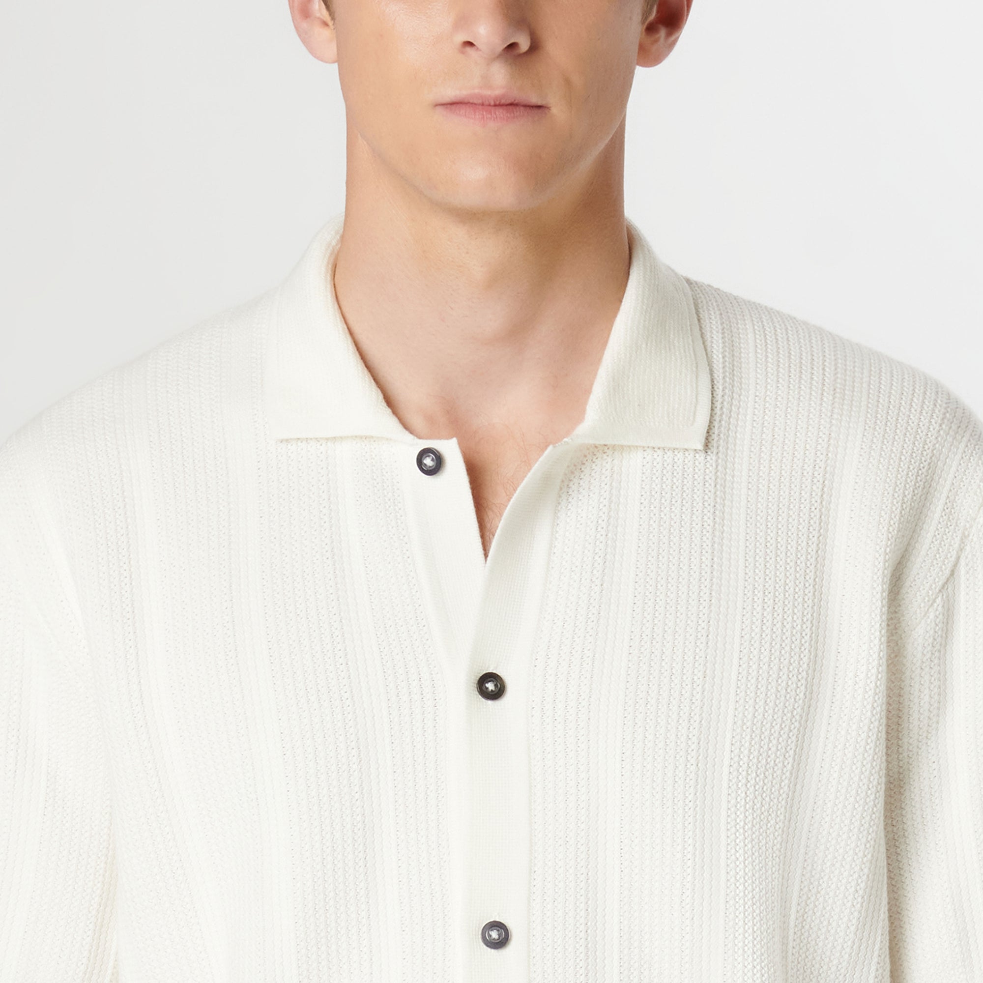 Waffle Rib Full Button Short Sleeve Polo Sweater