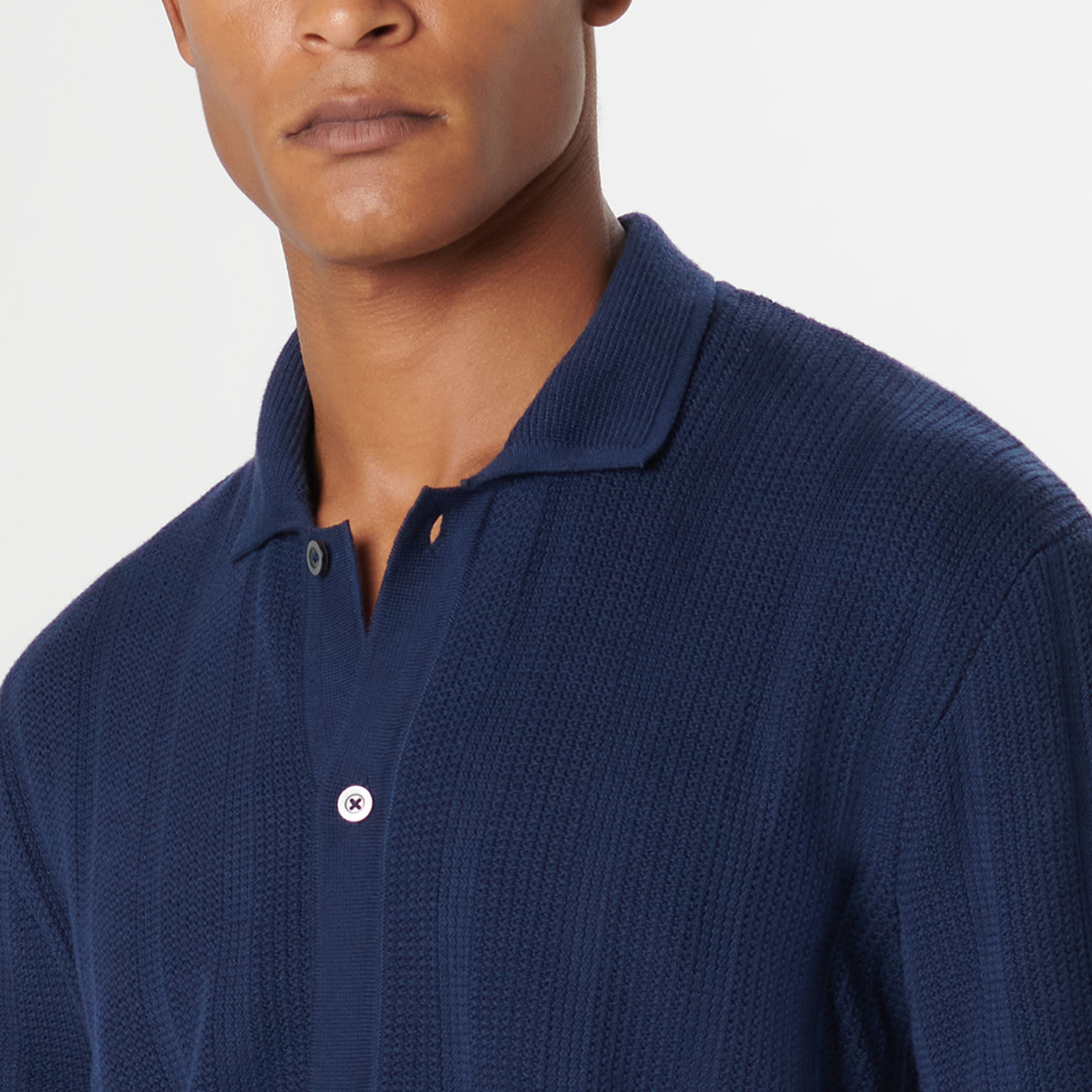 Waffle Rib Full Button Short Sleeve Polo Sweater – BUGATCHI