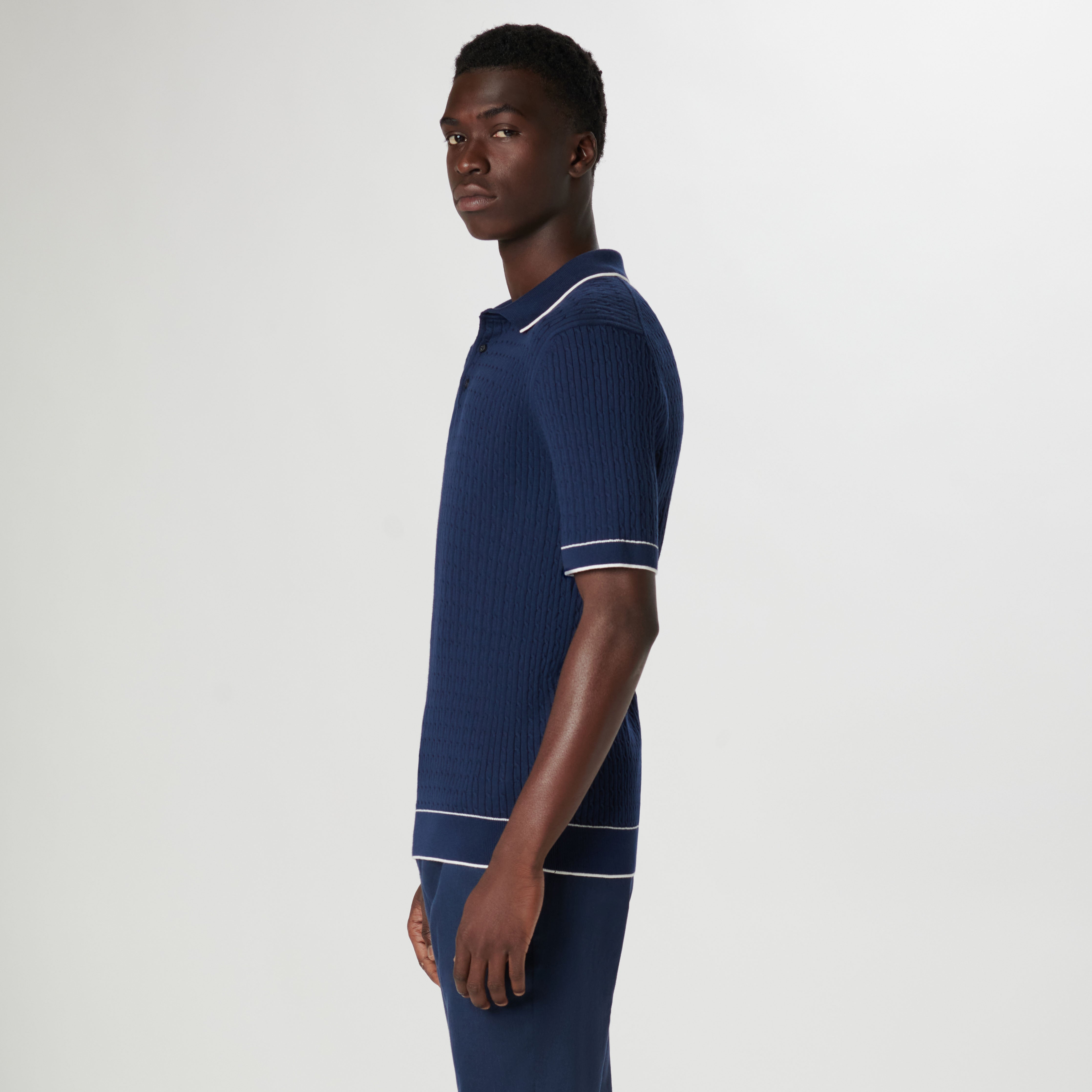 Cable Stitch Short Sleeve Polo Sweater – BUGATCHI