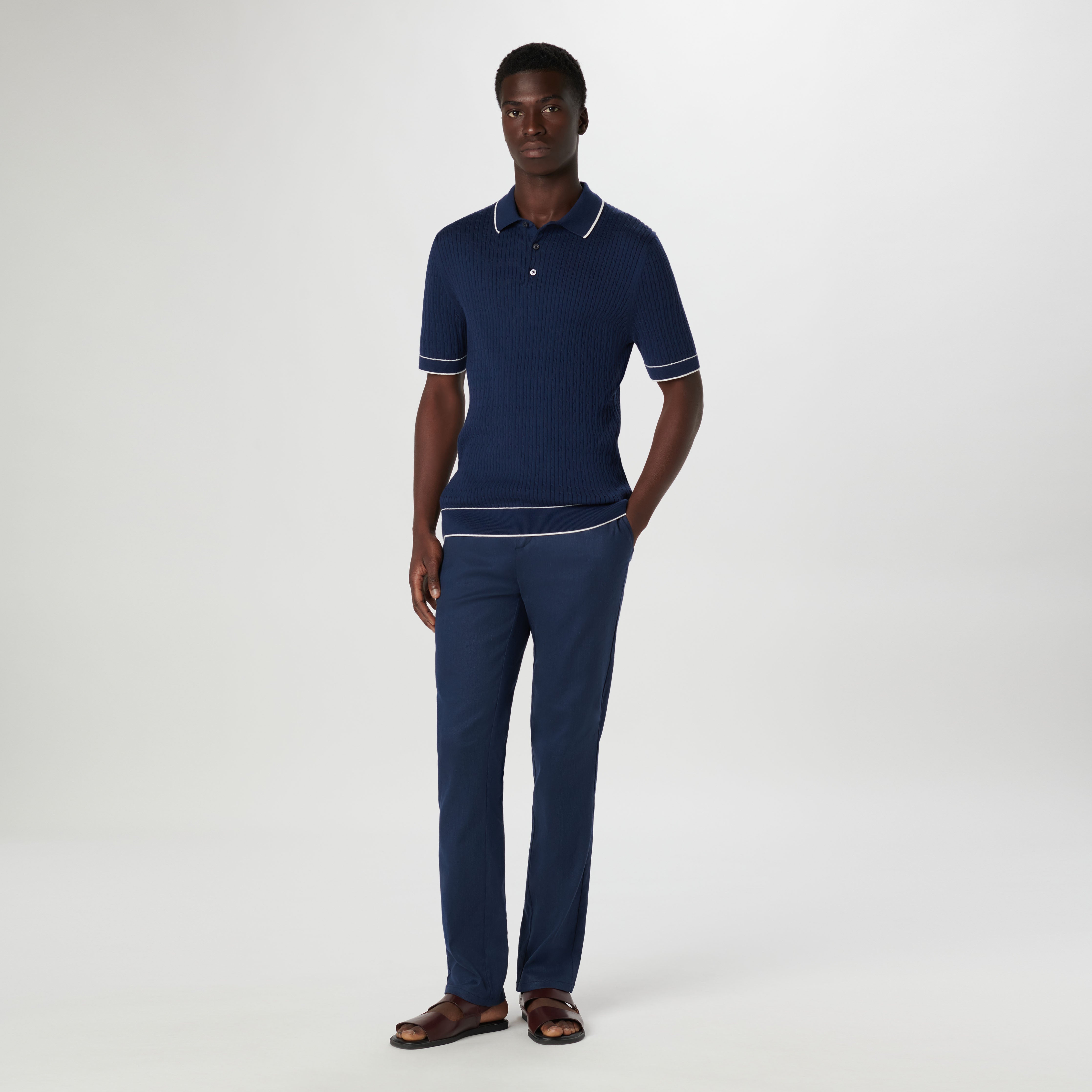 Cable Stitch Short Sleeve Polo Sweater – BUGATCHI