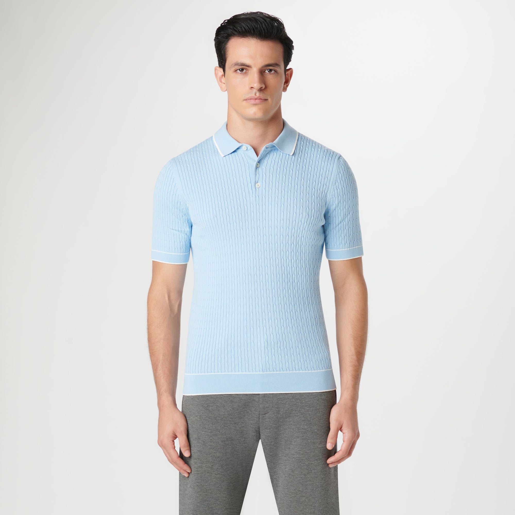 Cable Stitch Short Sleeve Polo Sweater