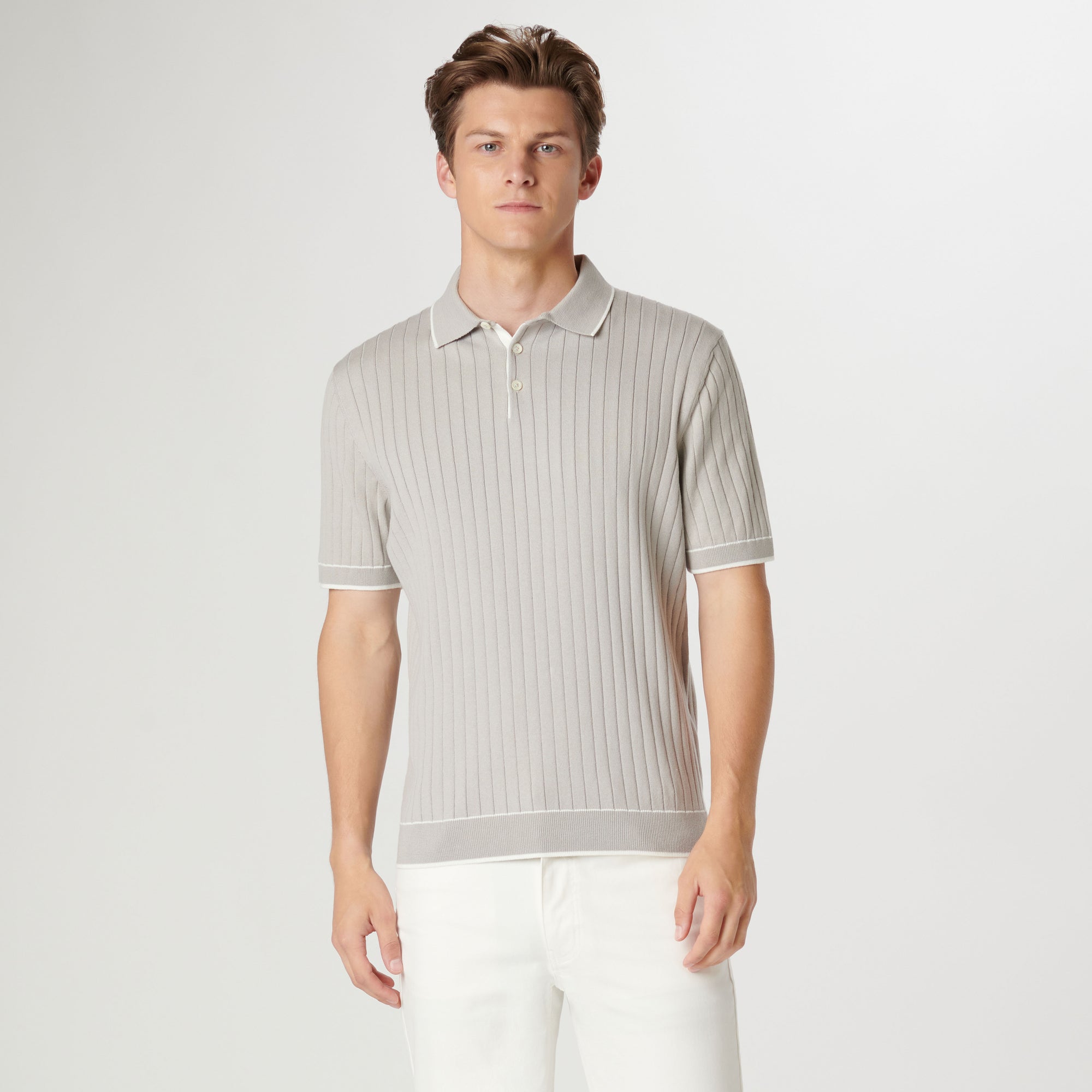 Rib Stitch Short Sleeve Polo Sweater