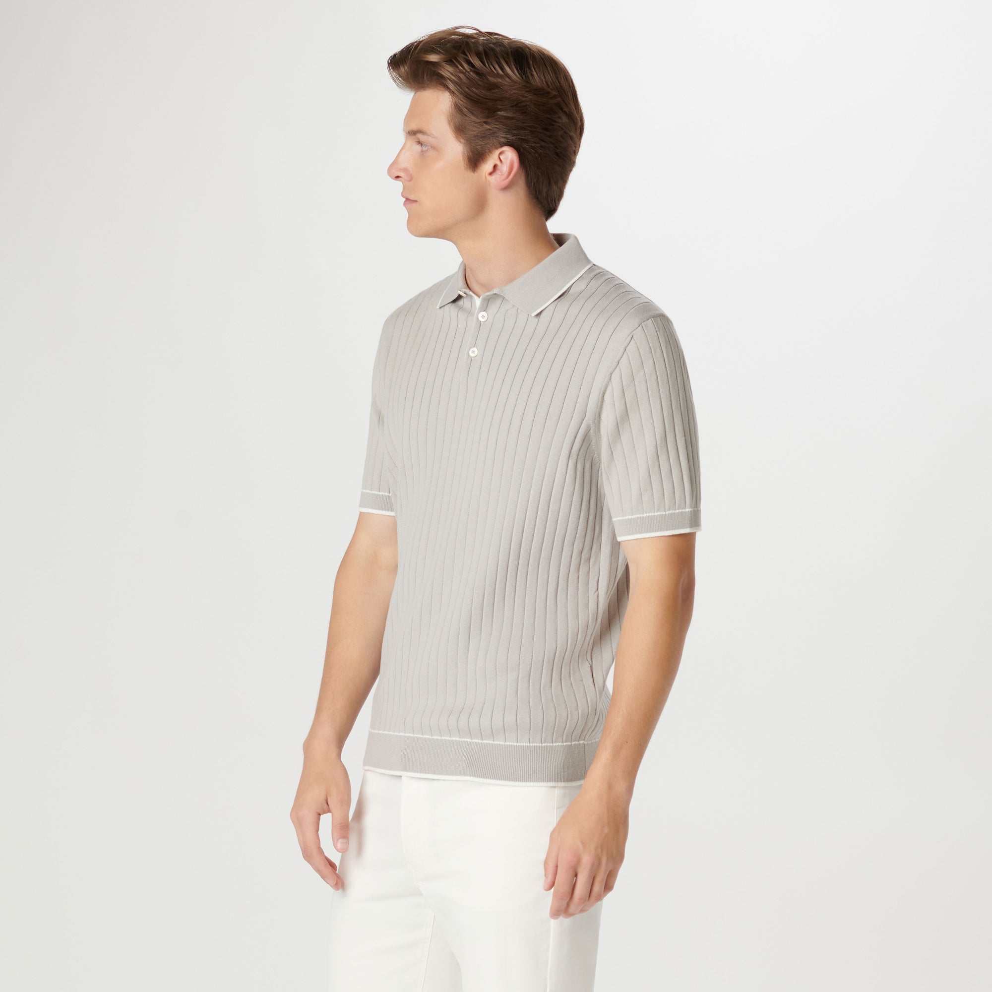 Rib Stitch Short Sleeve Polo Sweater