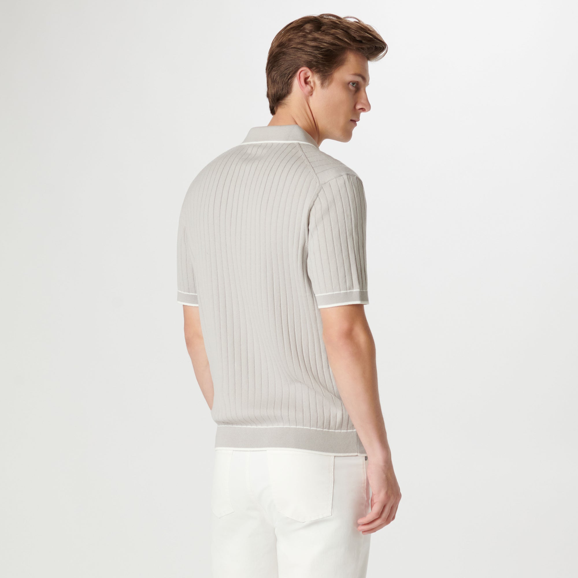 Rib Stitch Short Sleeve Polo Sweater