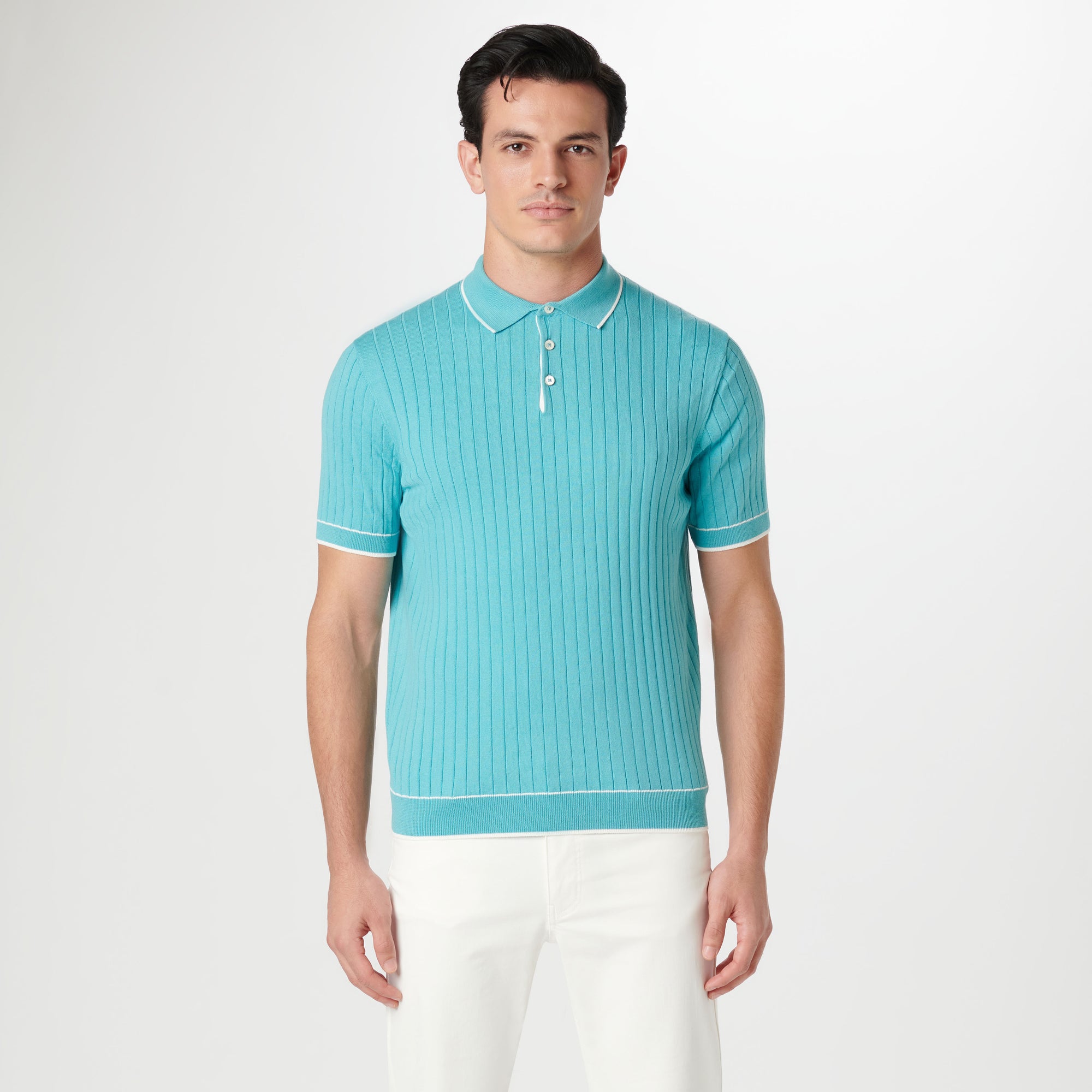 Rib Stitch Short Sleeve Polo Sweater