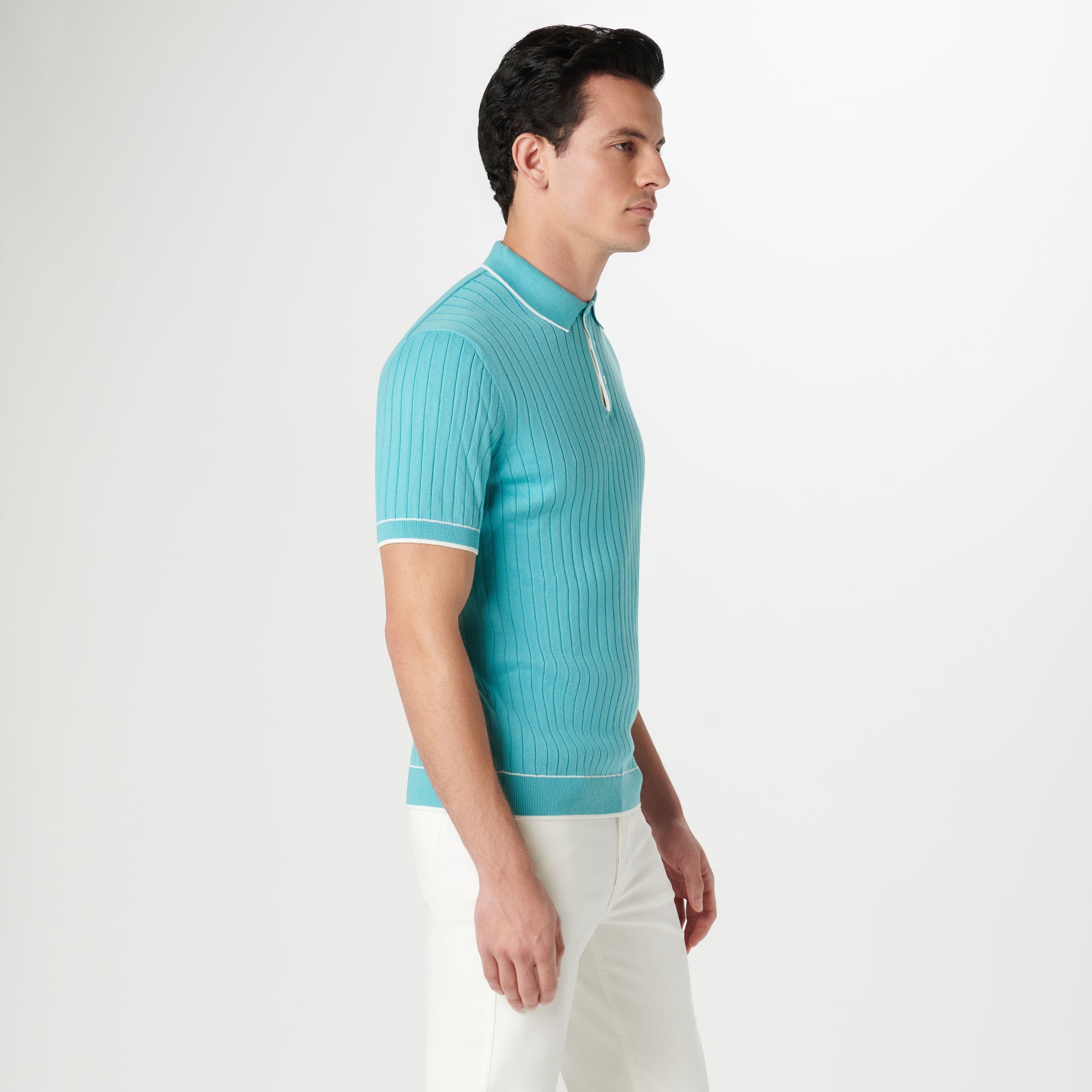 Rib Stitch Short Sleeve Polo Sweater
