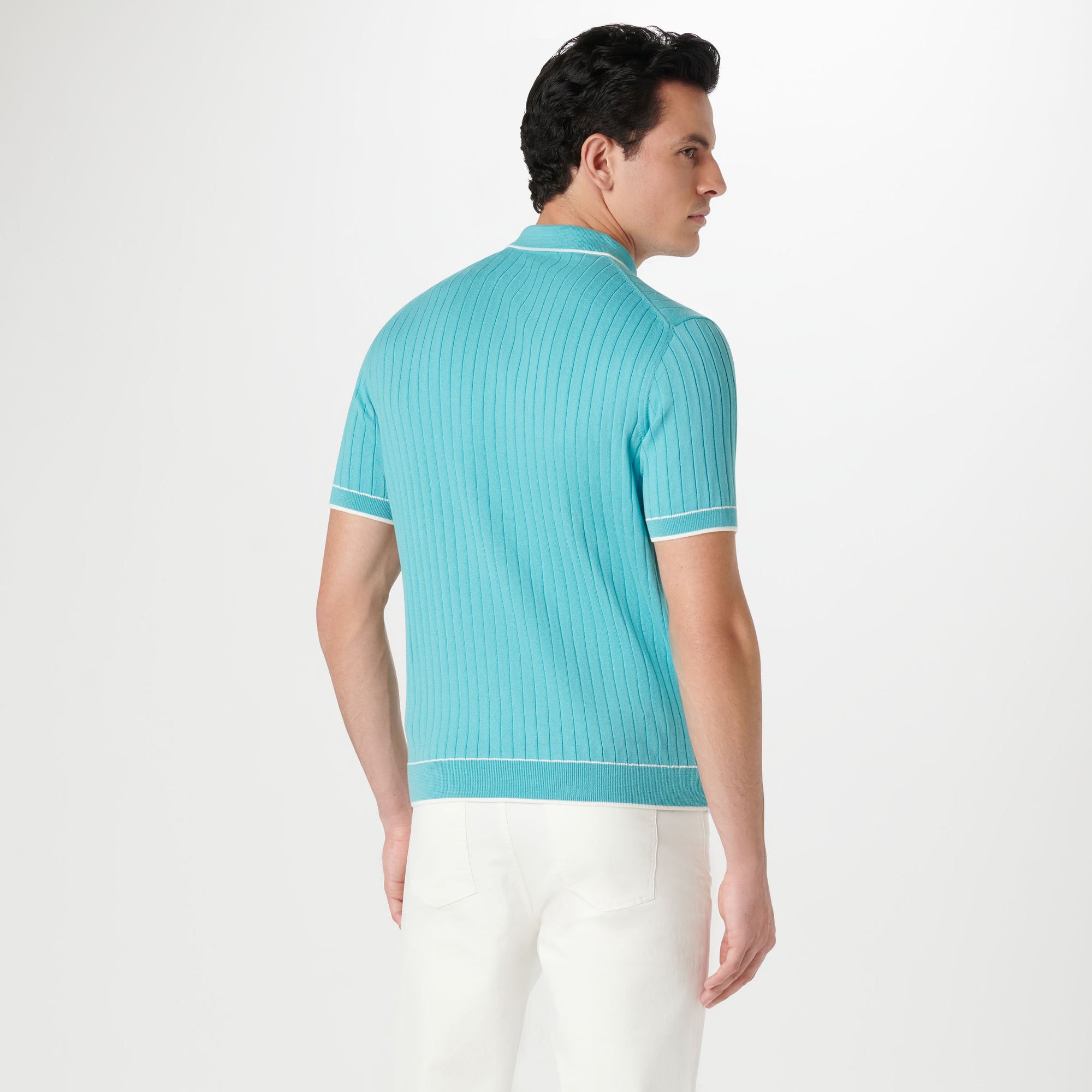 Rib Stitch Short Sleeve Polo Sweater