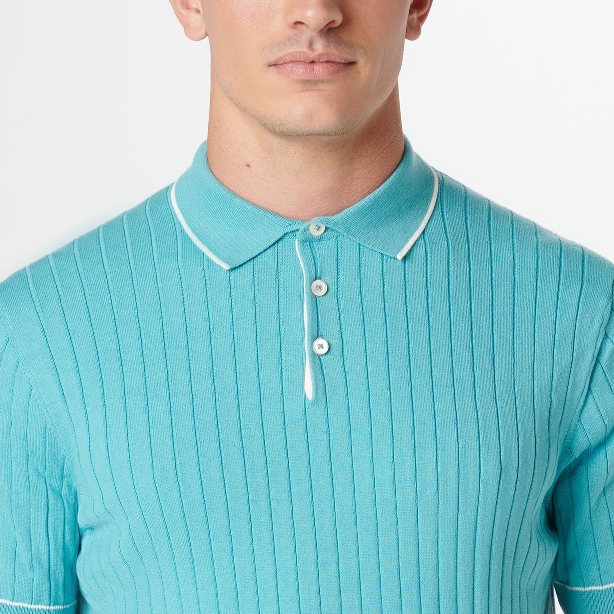 Rib Stitch Short Sleeve Polo Sweater