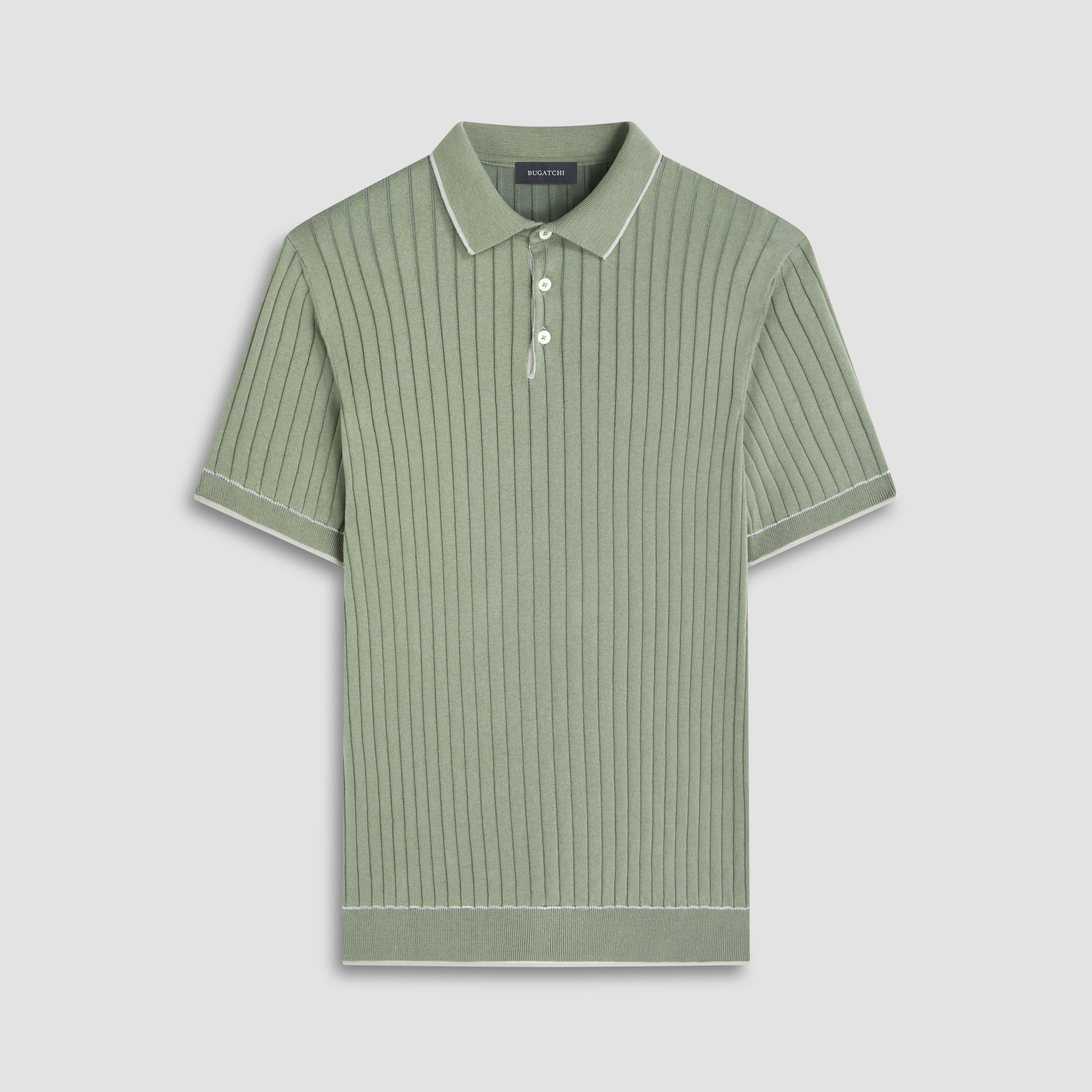 Rib Stitch Short Sleeve Polo Sweater in Khaki – BUGATCHI