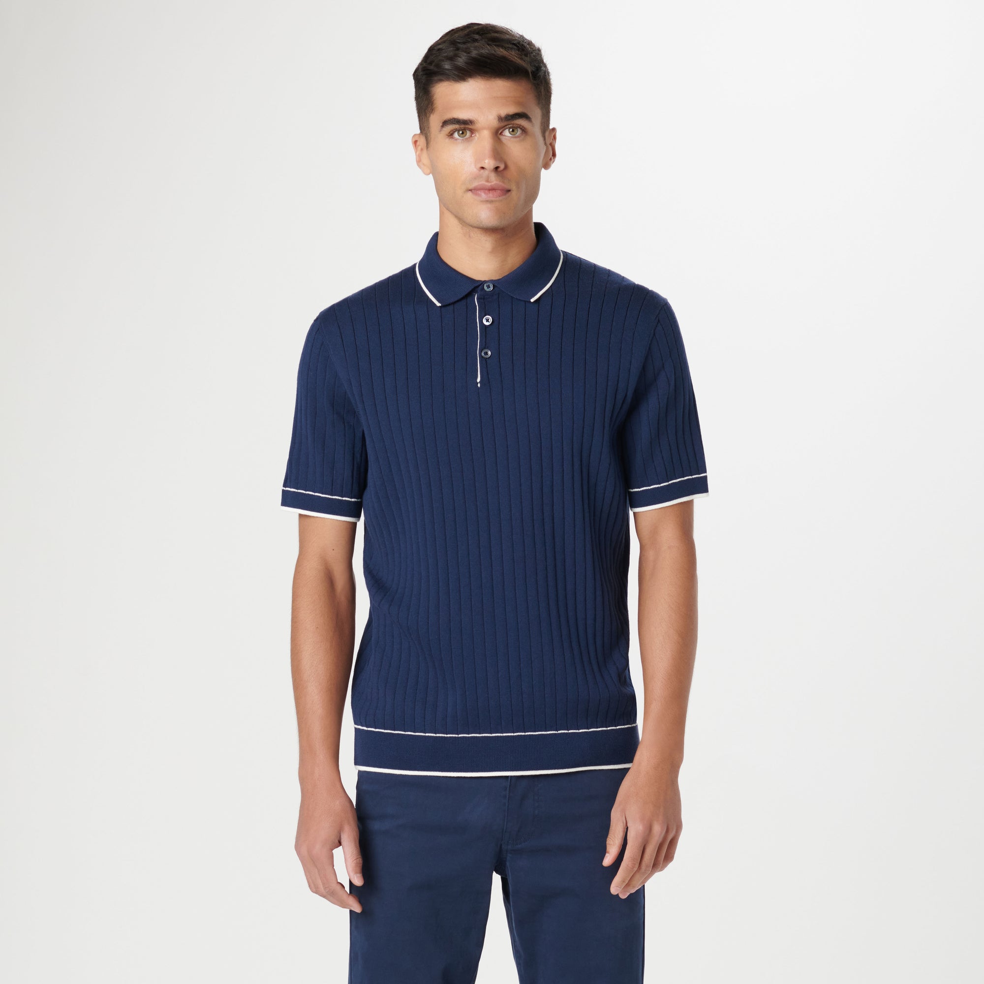 Rib Stitch Short Sleeve Polo Sweater