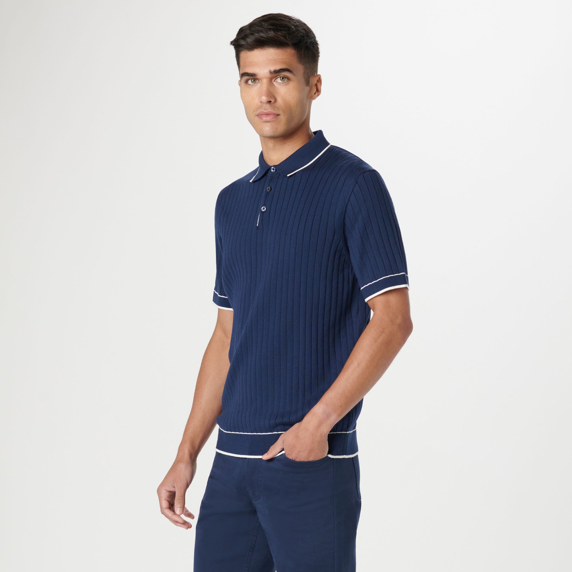 Rib Stitch Short Sleeve Polo Sweater