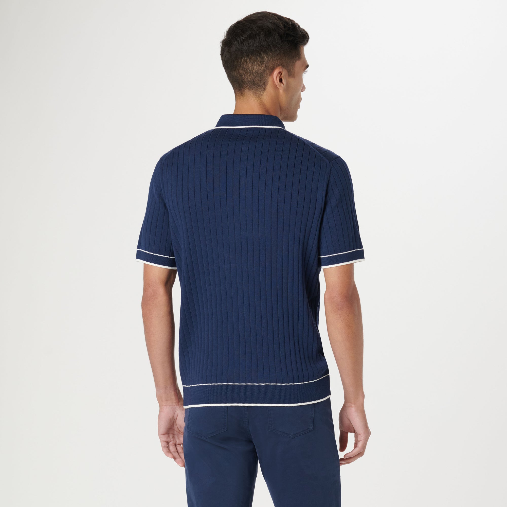 Rib Stitch Short Sleeve Polo Sweater