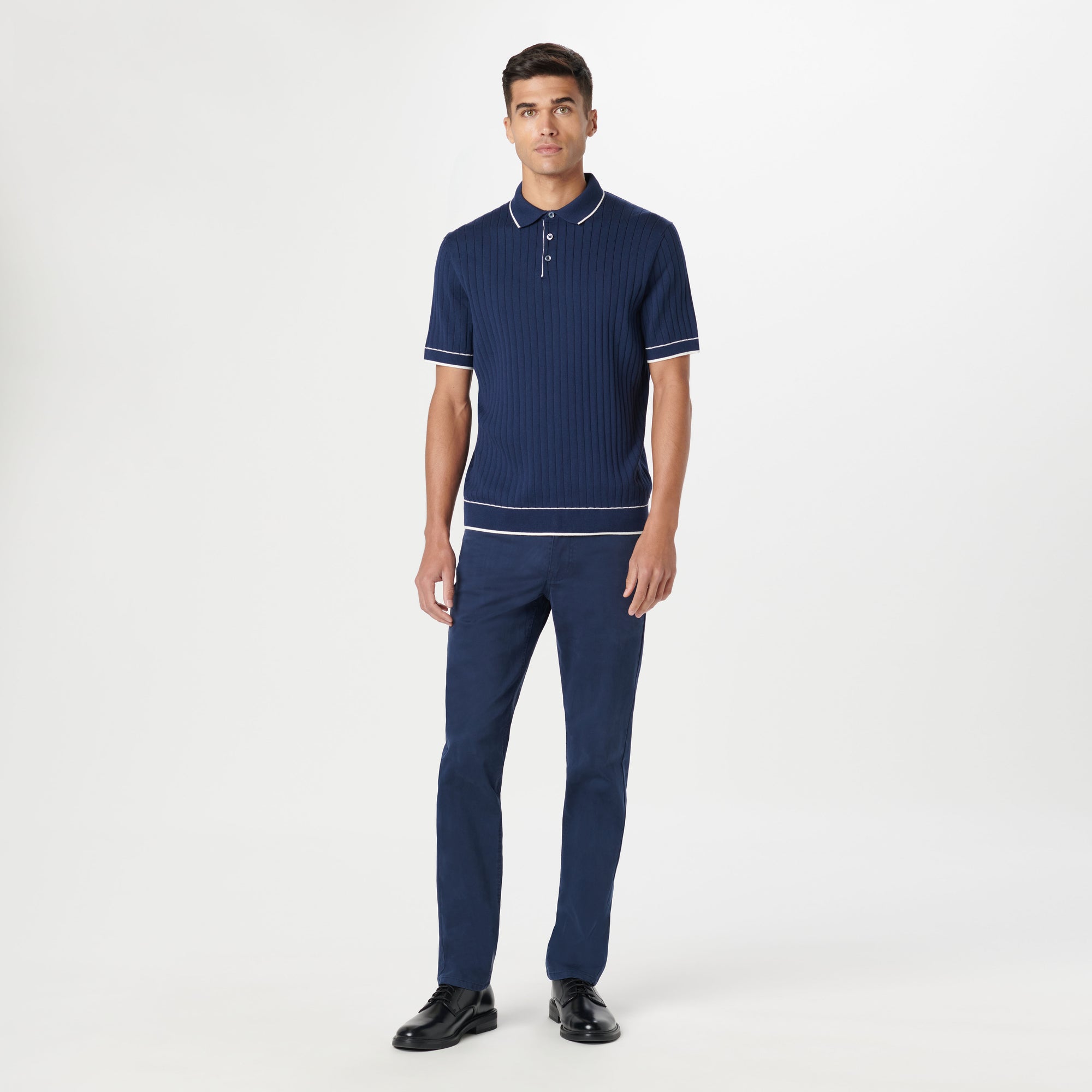 Rib Stitch Short Sleeve Polo Sweater